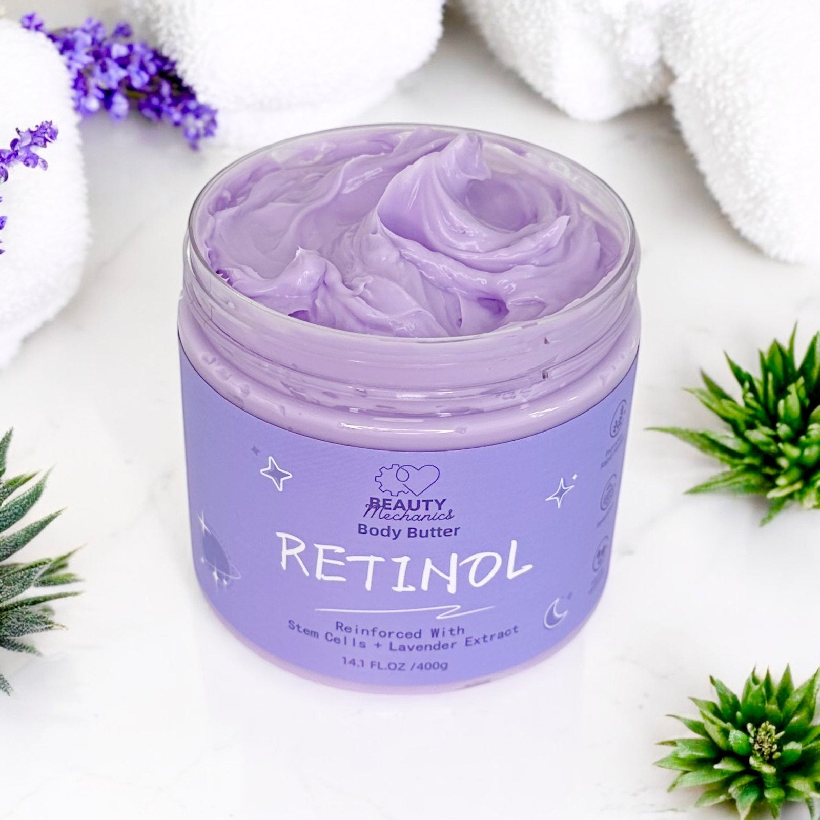 Retinol Body Butter with Stem Cells & Lavender Extract - 14.1 fl oz Deep Moisturizing Cream for Dry Skin - Perfect for Nighttime Skincare & Body Care Routine