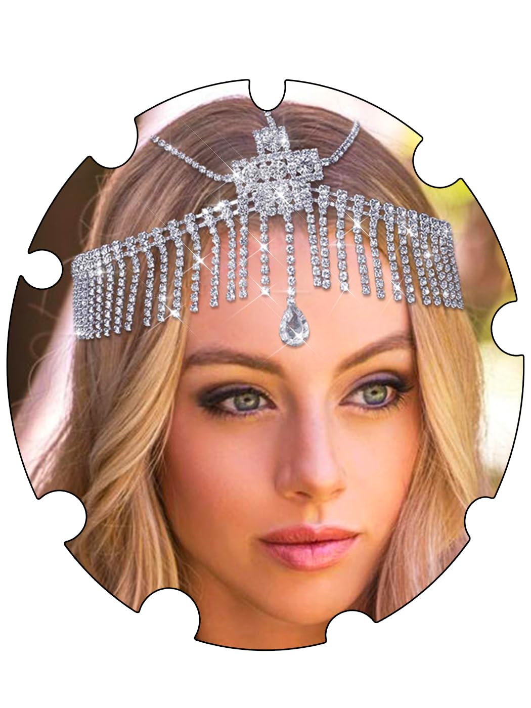 Urieo Silver Layered Rhinestone Head Chain | Crystal Tassel Forehead Jewelry | Bridal Hair Accessories for Women | Perfect for Weddings, Parties & Boho Fashion