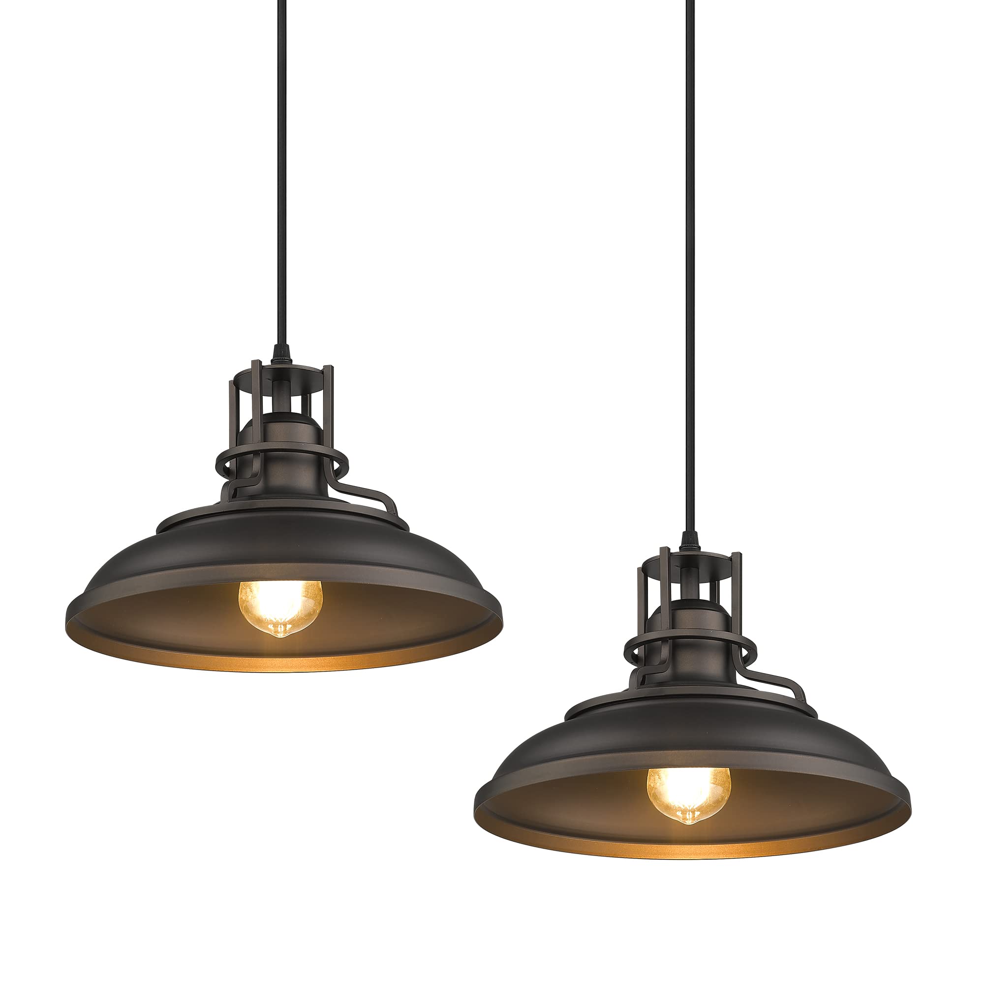 FEMILA 2-Light Industrial Pendant Lighting Fixture - 12 Inch Oil Rubbed Bronze Farmhouse Hanging Lights for Kitchen Island, Dining Room, Bar Counter - Vintage Style Ceiling Lights for Home Decor (4FY15-MP-2PK ORB)