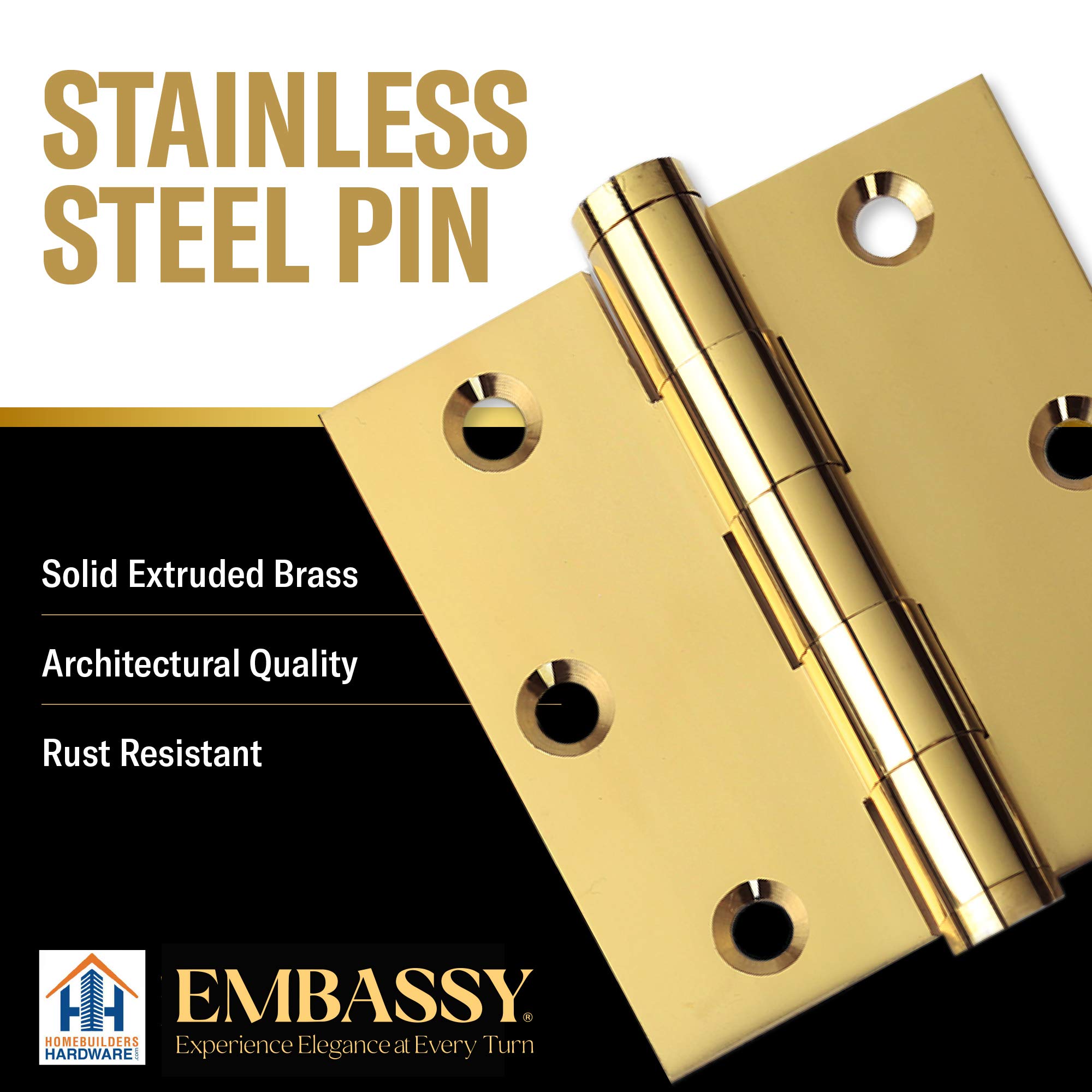 Solid Brass Door Hinge 3x3 Inch - Heavy Duty Rustproof for Home & Office