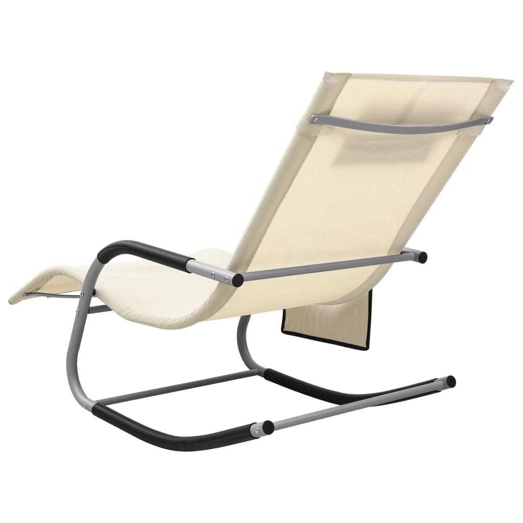Premium Adjustable Reclining Sun Lounger - Textilene Cream & Gray Outdoor Lounge Chair for Patio, Garden, Beach, Poolside & Backyard - Perfect for Sunbathing, Tanning & Relaxing in Comfort