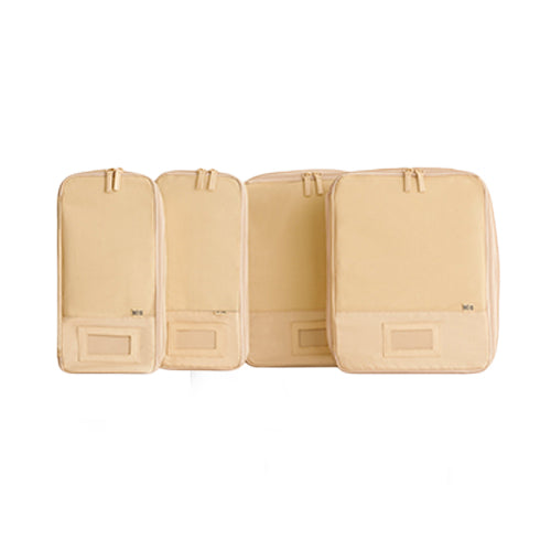Beige Compression Packing Cubes Set of 4 - Space-Saving Travel Organizers for Suitcases & Backpacks - Perfect for Business Trips, Vacations & Weekend Getaways