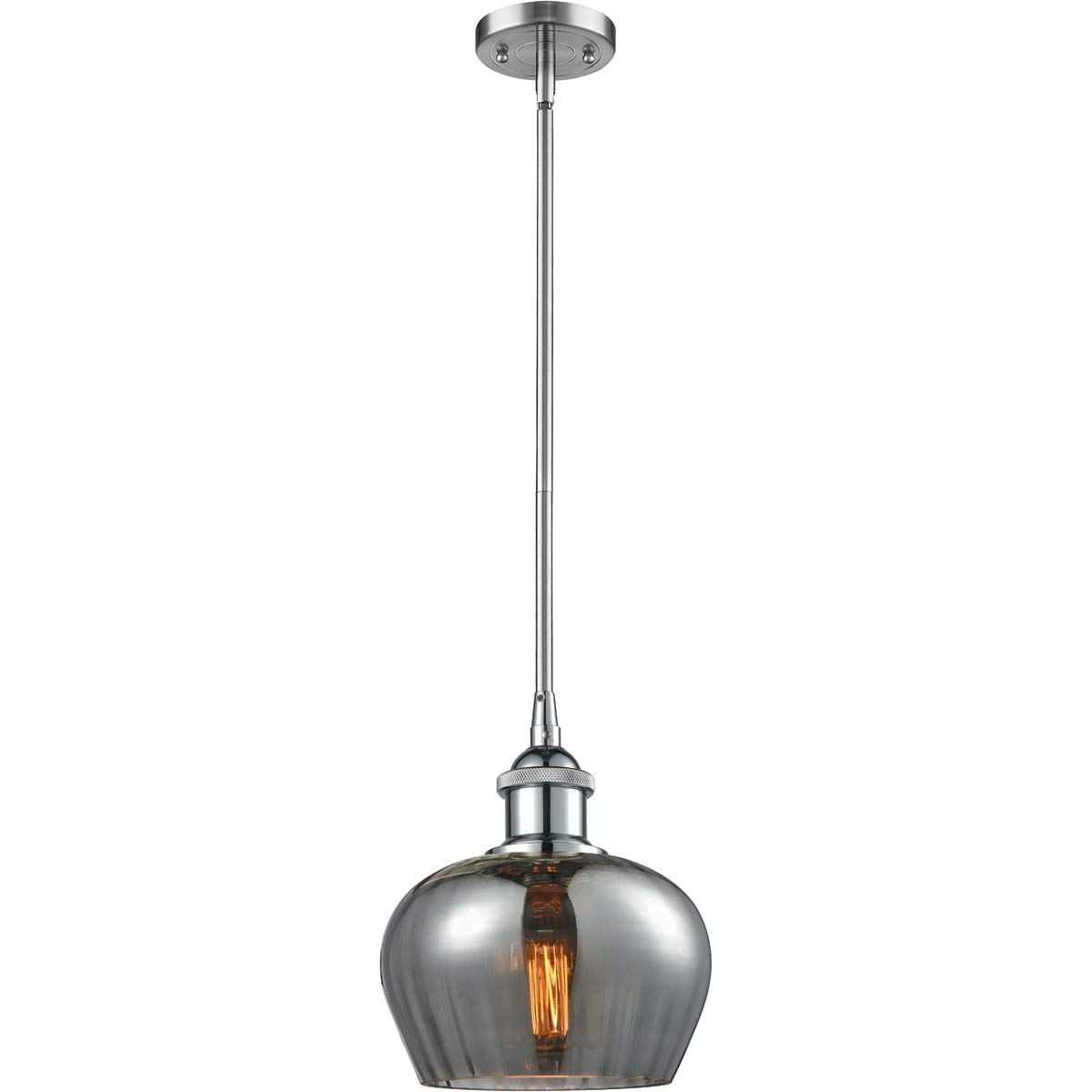 Vintage Dimmable LED Pendant Light - Polished Chrome Finish - 1 Light Hanging Fixture for Kitchen Island, Dining Room & Bar Counter - Energy Efficient Modern Lighting Solution