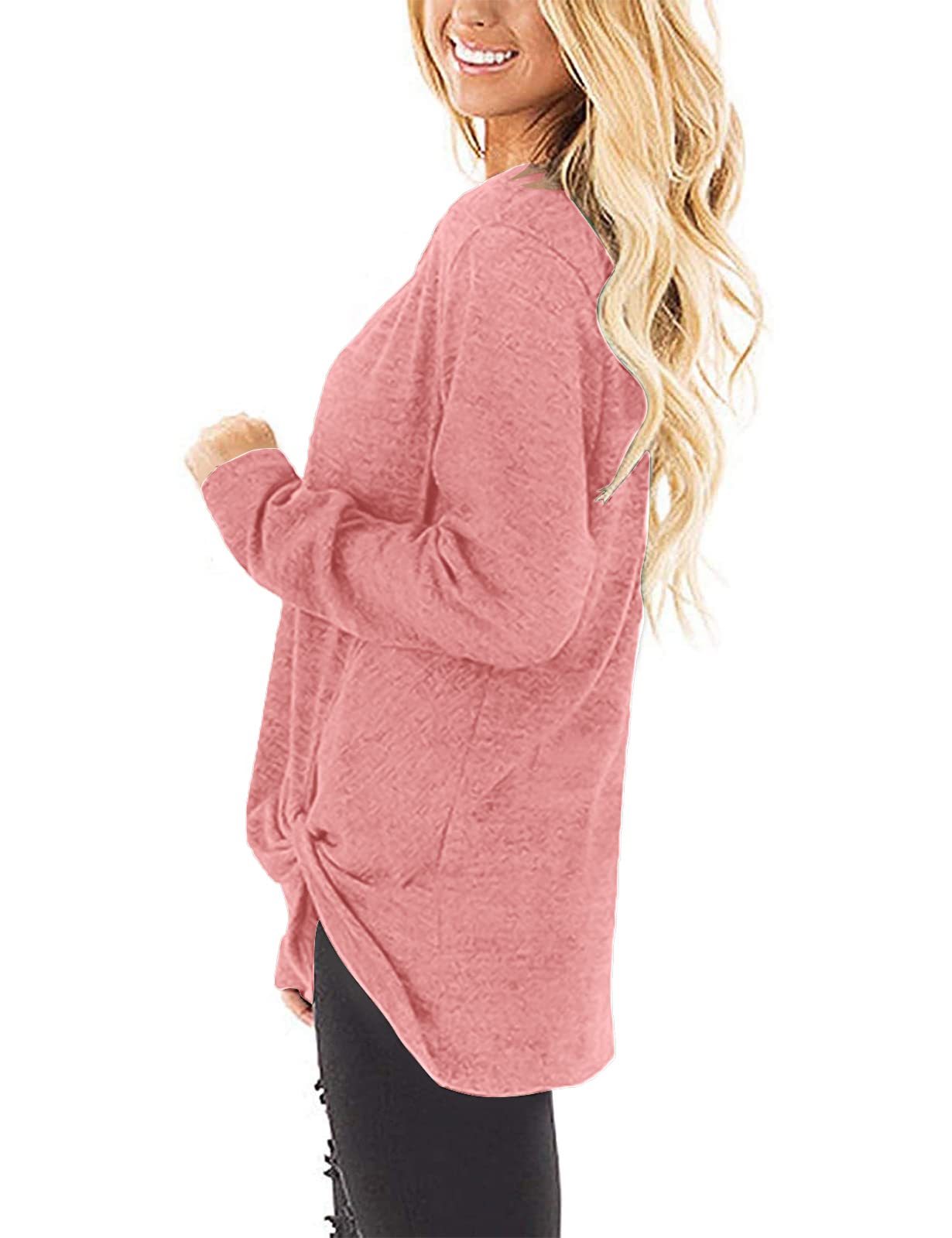 SimpleFun Women's Long Sleeve V-Neck Loose Fit Knotted Tunic Sweater - Casual Fall Blouse for Work, Date Night & Everyday Wear