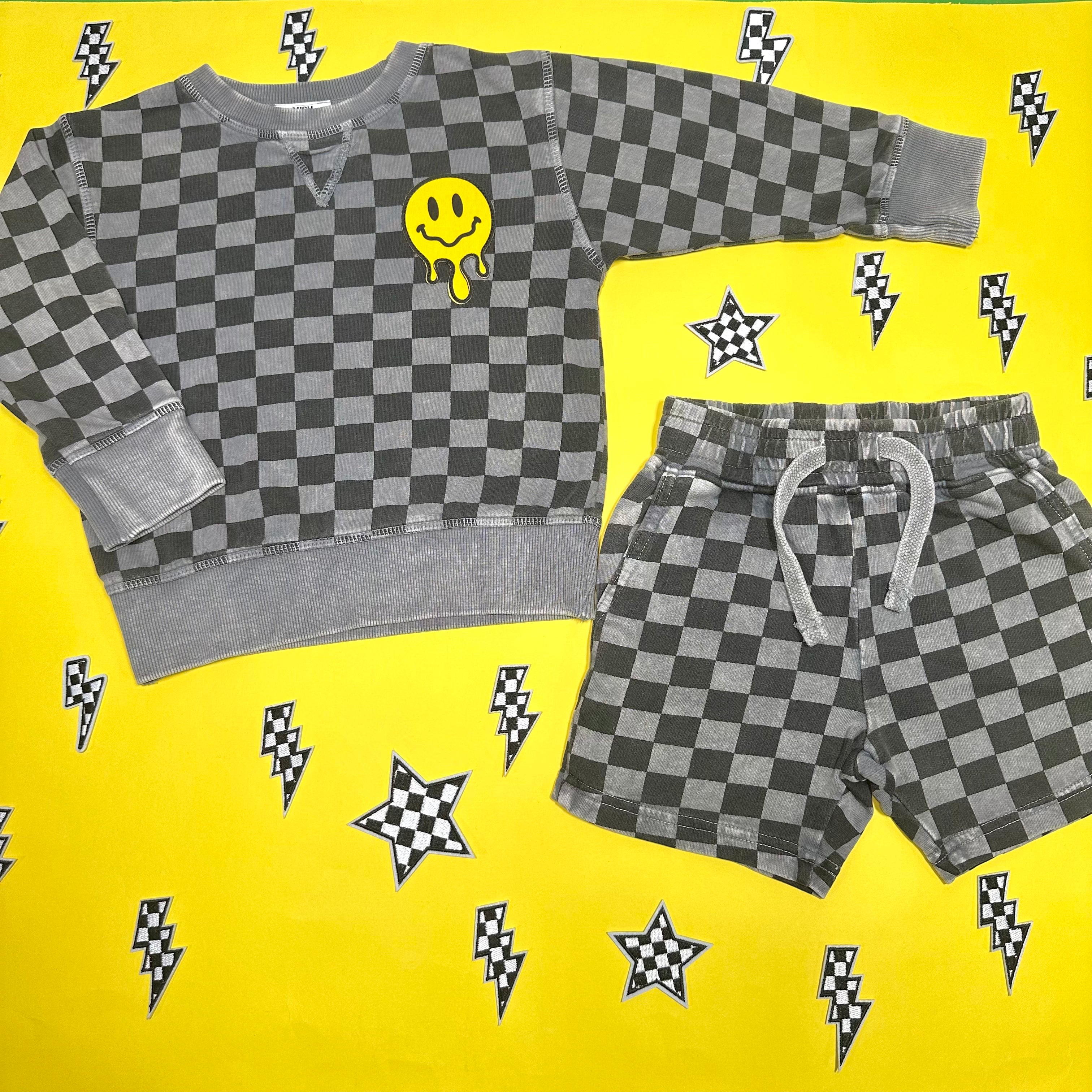 Drip Smiley Checkered Sweatshirt - Trendy Oversized Graphic Hoodie for Men & Women | Perfect for Streetwear, Casual Outfits & Loungewear