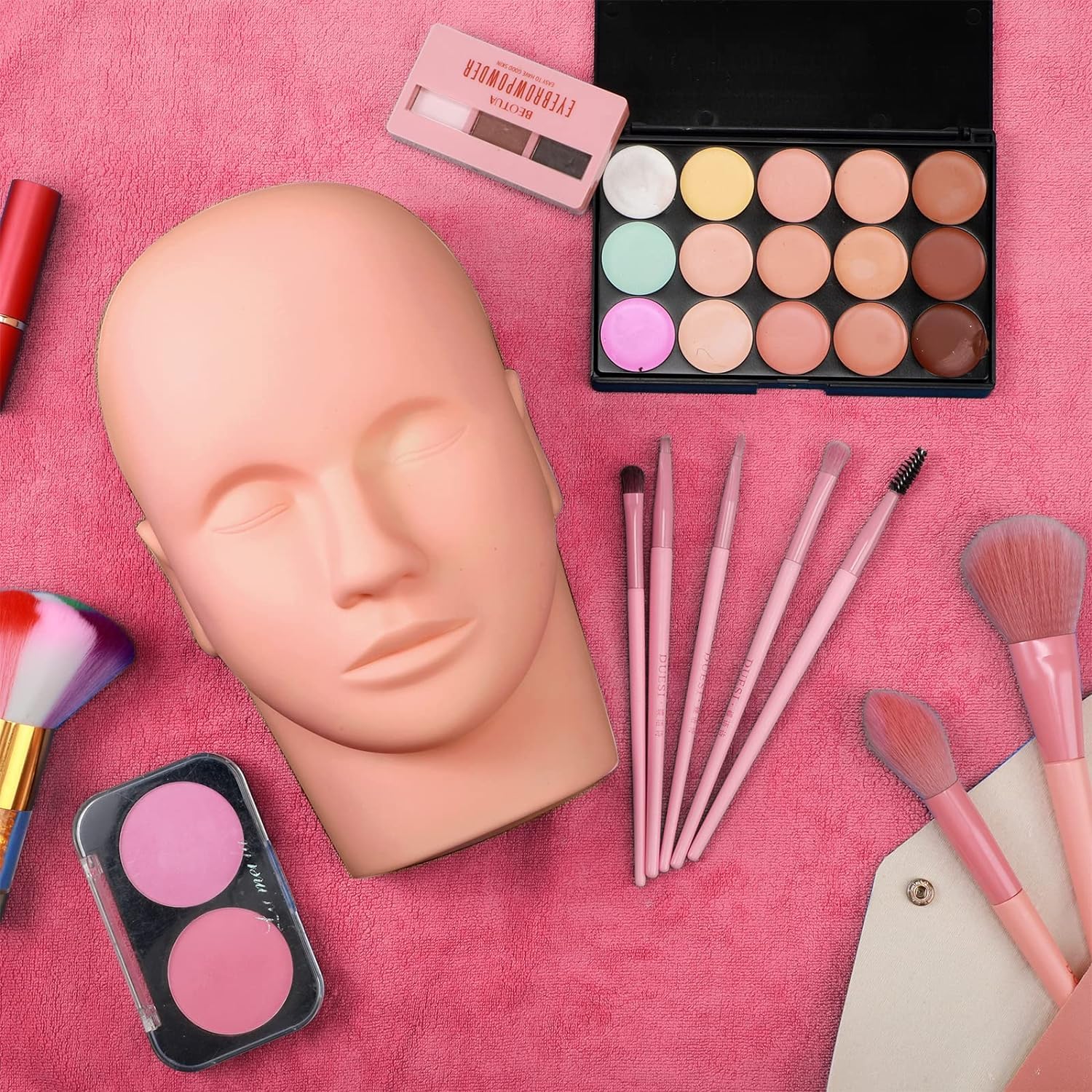 Professional Mannequin Head for Makeup Practice - Silicone & Plastic Training Head with 6 Pcs Eyelash Extensions - Perfect for Beauty Schools, Salon Training & DIY Makeup Practice
