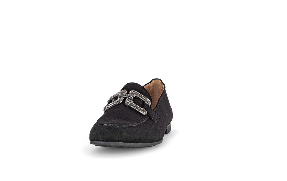 Gabor Women's Black Suede Loafers with Diamante Buckle - Stylish & Comfortable Slip-On Shoes for Work, Office & Casual Wear