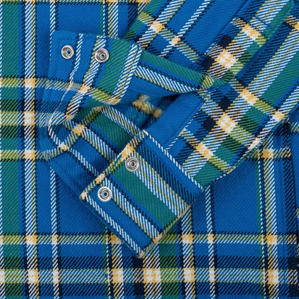 Iron Heart IHSH-370 Ultra Heavy Flannel Tartan Check Western Shirt for Men - Blue Plaid Workwear Shirt | Durable & Warm for Outdoor, Ranch Work & Casual Wear