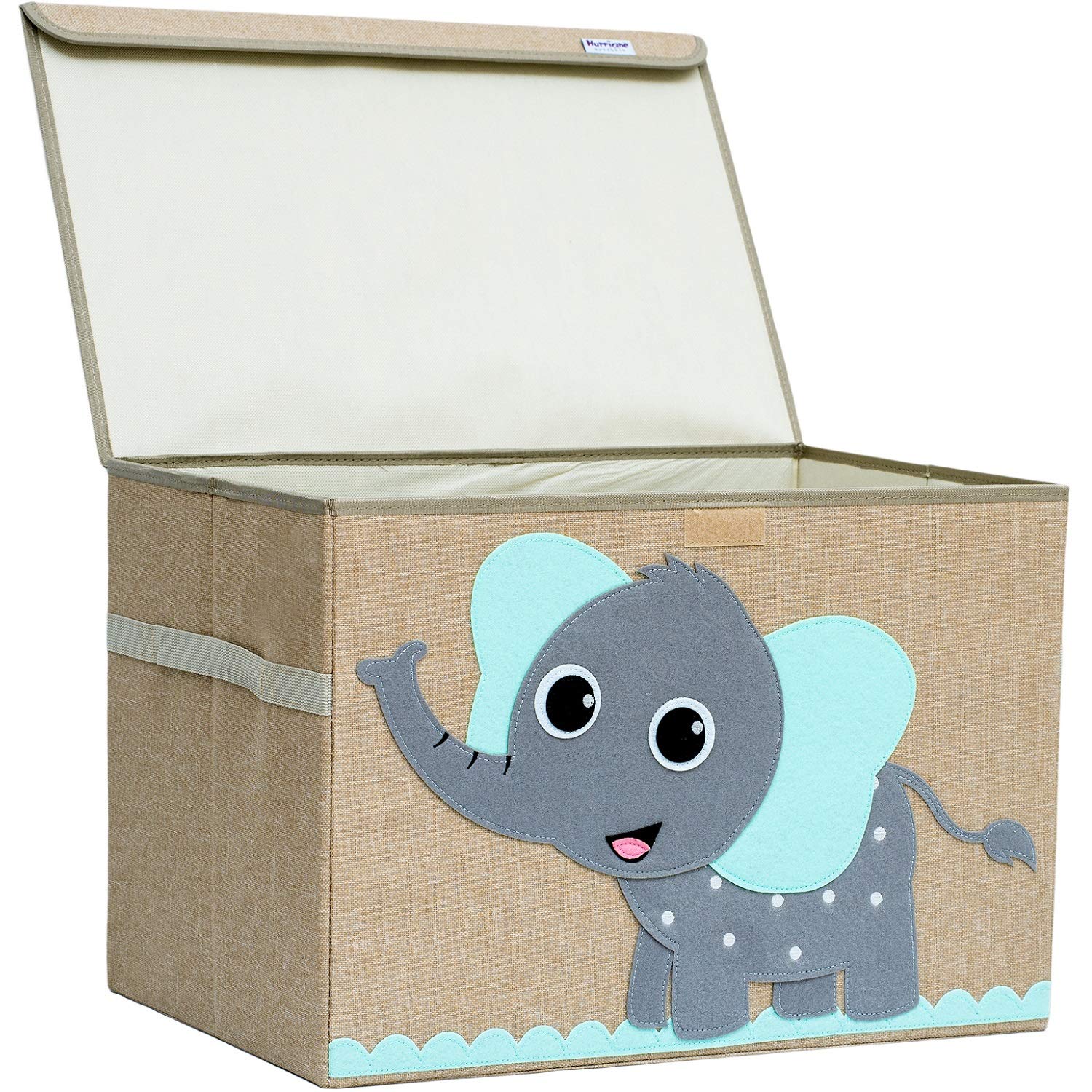 Hurricane Tots Large Toy Storage Bin - Collapsible Canvas Fabric Toy Chest with Flip-Top Lid for Kids, Boys & Girls - Gray Nursery Organizer for Baby & Toddler Toys - Perfect for Playroom, Bedroom & Daycare Organization