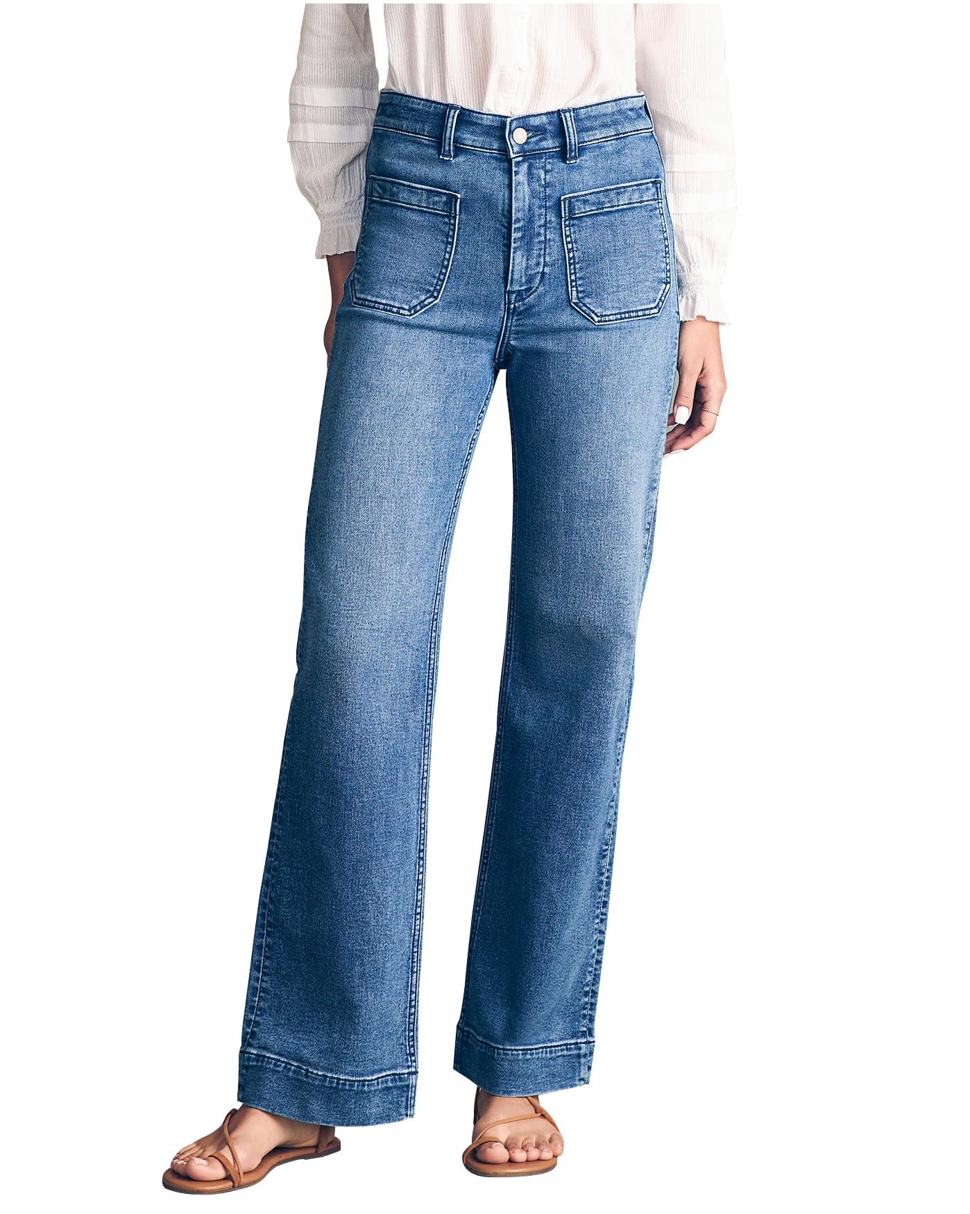 Women's High Waisted Straight Leg Jeans - Stretch Denim Pants with Terry Patch Pockets | Casual Comfort for Everyday Wear, Office & Weekend Outfits