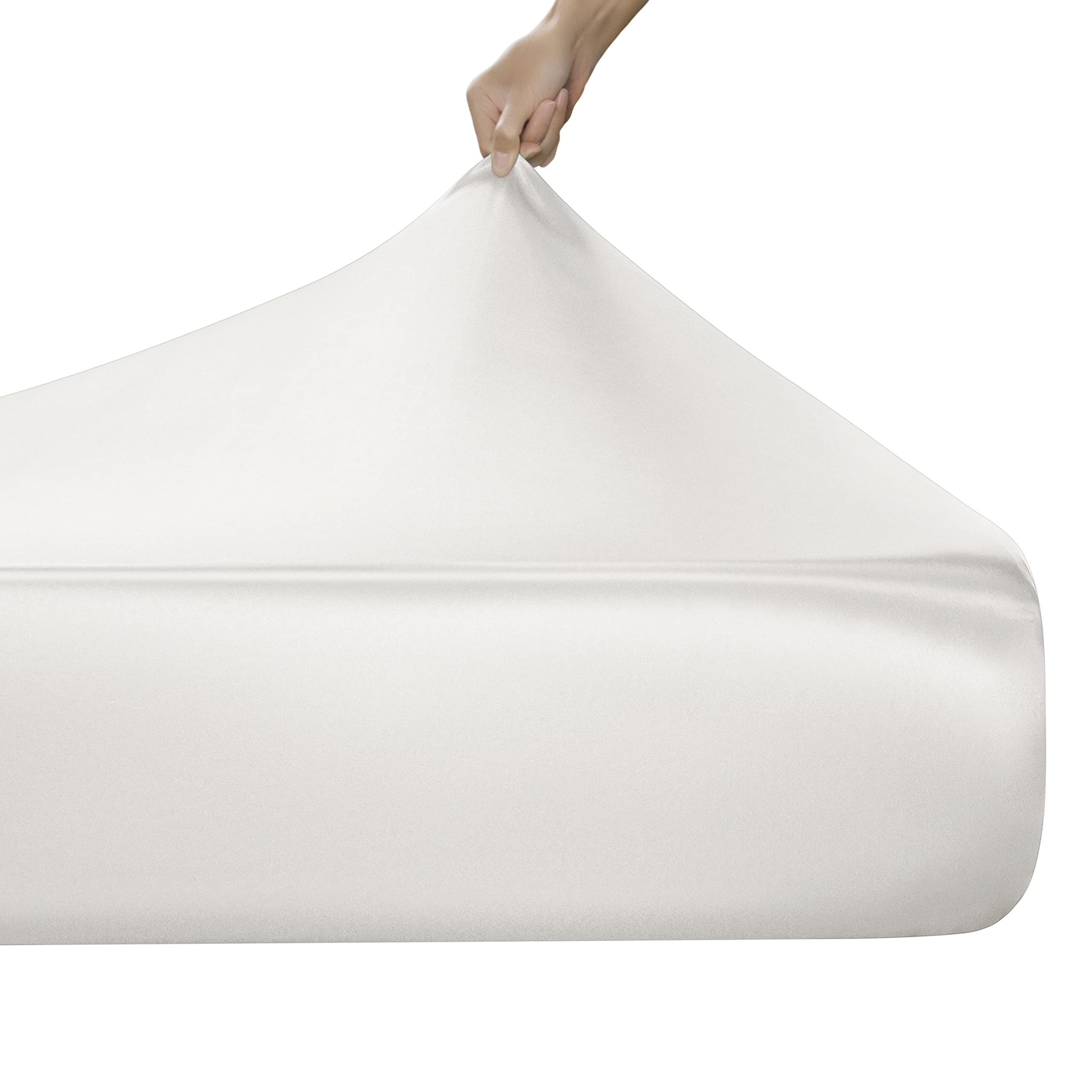 MILVOWOC Queen Size Satin Fitted Sheet - Ivory White Soft Bottom Elastic Bed Sheet - 1 Piece for Luxurious Comfort - Perfect for Master Bedrooms, Guest Rooms & Hotel Stays