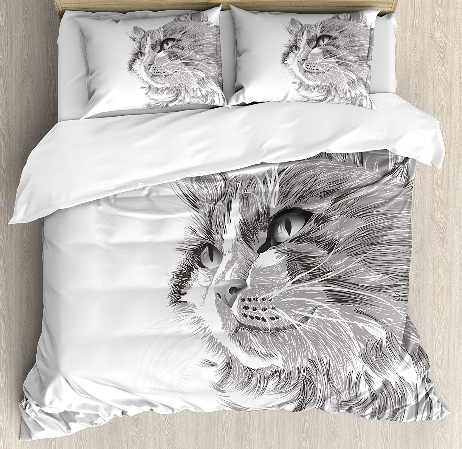 4-Piece Cat-Themed Bedding Set - Cute Furry Kitten Portrait Duvet Cover, Sheets & Pillowcases for Kids, Teens & Adults - California King Size - Perfect for Cozy Bedrooms, Kids' Rooms & Pet Lover Gifts