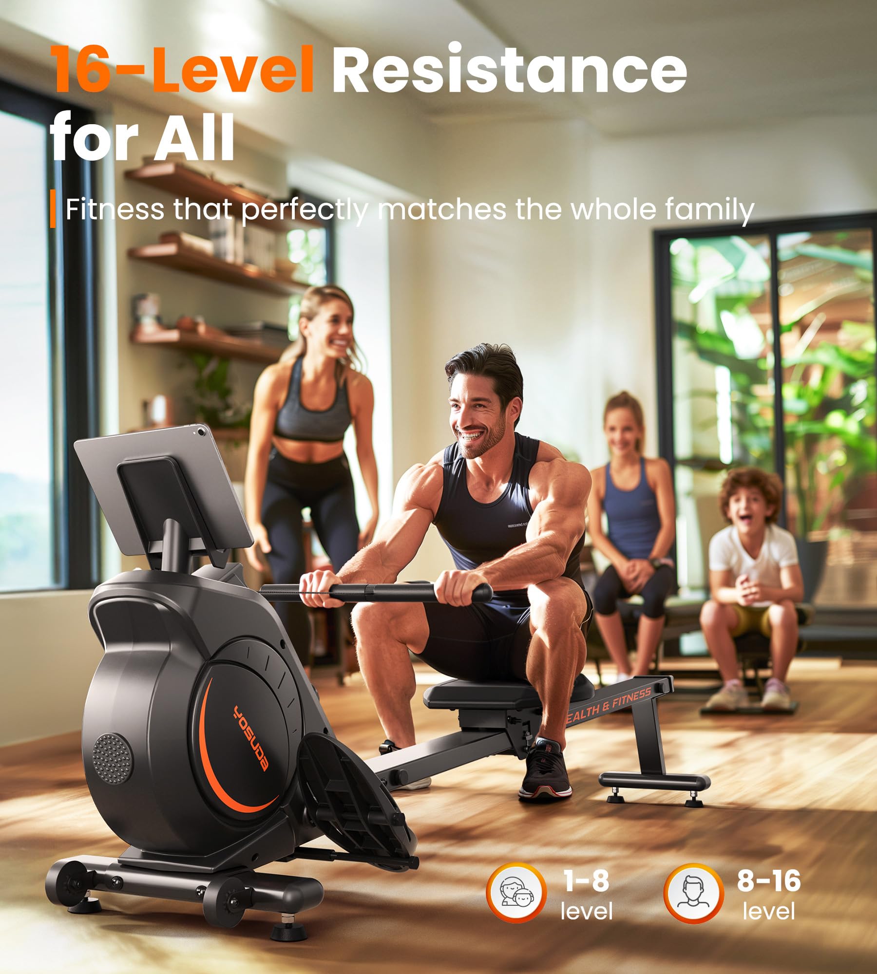 YOSUDA Magnetic Rowing Machine for Home Gym - 350 LB Weight Capacity, LCD Monitor, Tablet Holder & Comfortable Seat Cushion | Perfect for Full-Body Workout, Cardio Training & Small Space Fitness