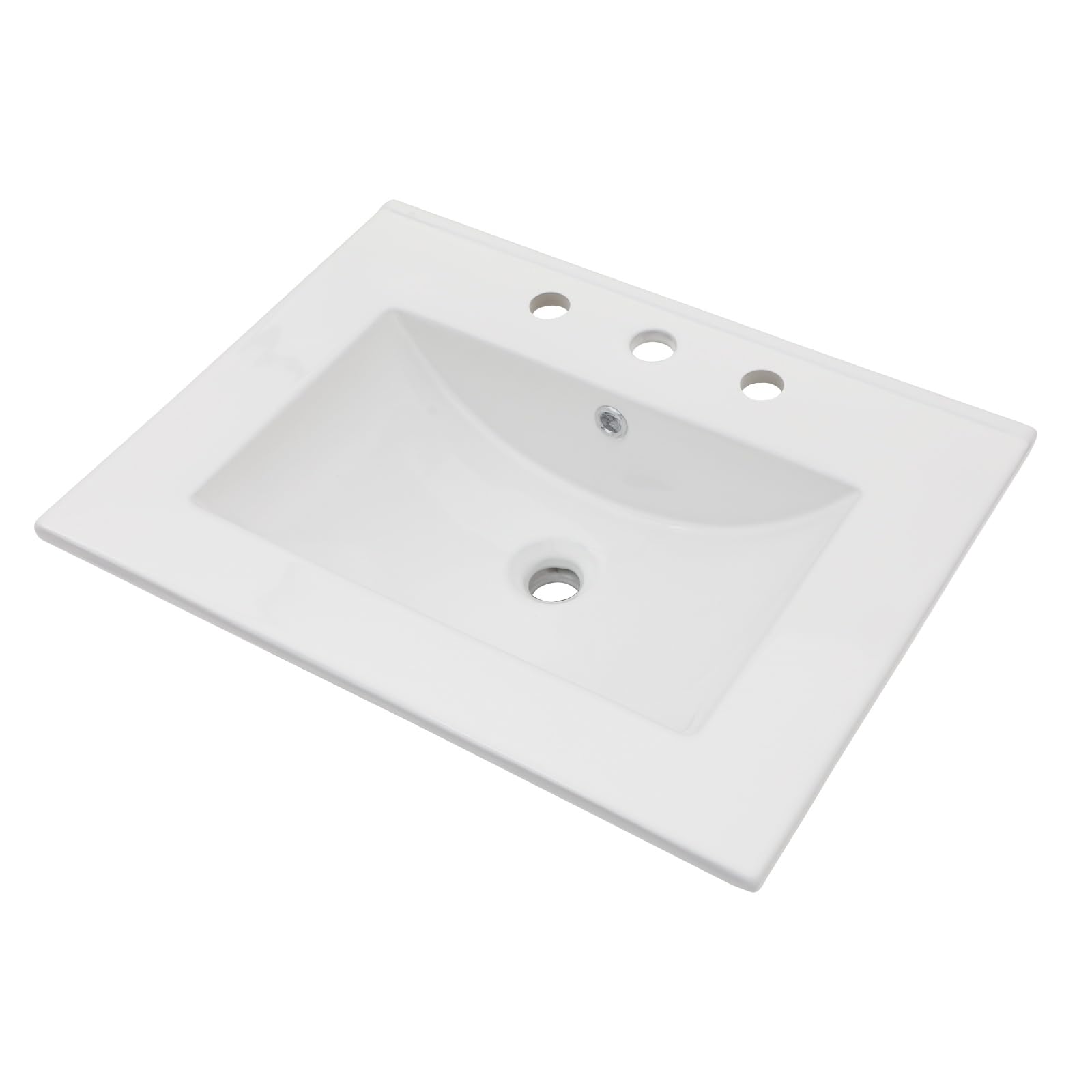Lordear White Porcelain 3-Hole Drop-In Bathroom Sink - 24 x 18 Inch Ceramic Vanity Top Basin for Bathroom & Powder Room Remodeling