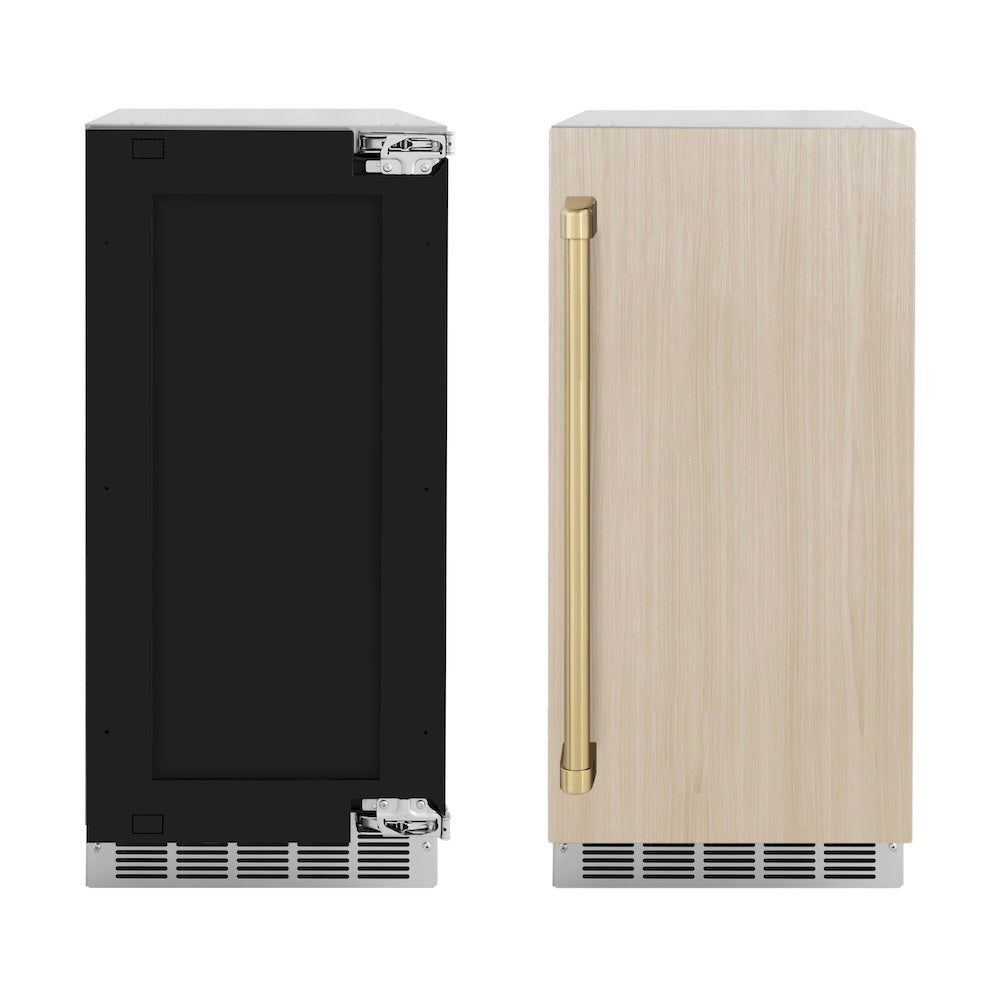 ZLINE Autograph Edition 15 Inch Built-In Ice Maker with Drain Pump - Panel Ready Door & Champagne Bronze Handle - Commercial Grade Under Counter Ice Machine for Home Bar, Kitchen, or Office (IGMDPZ 15 CB)
