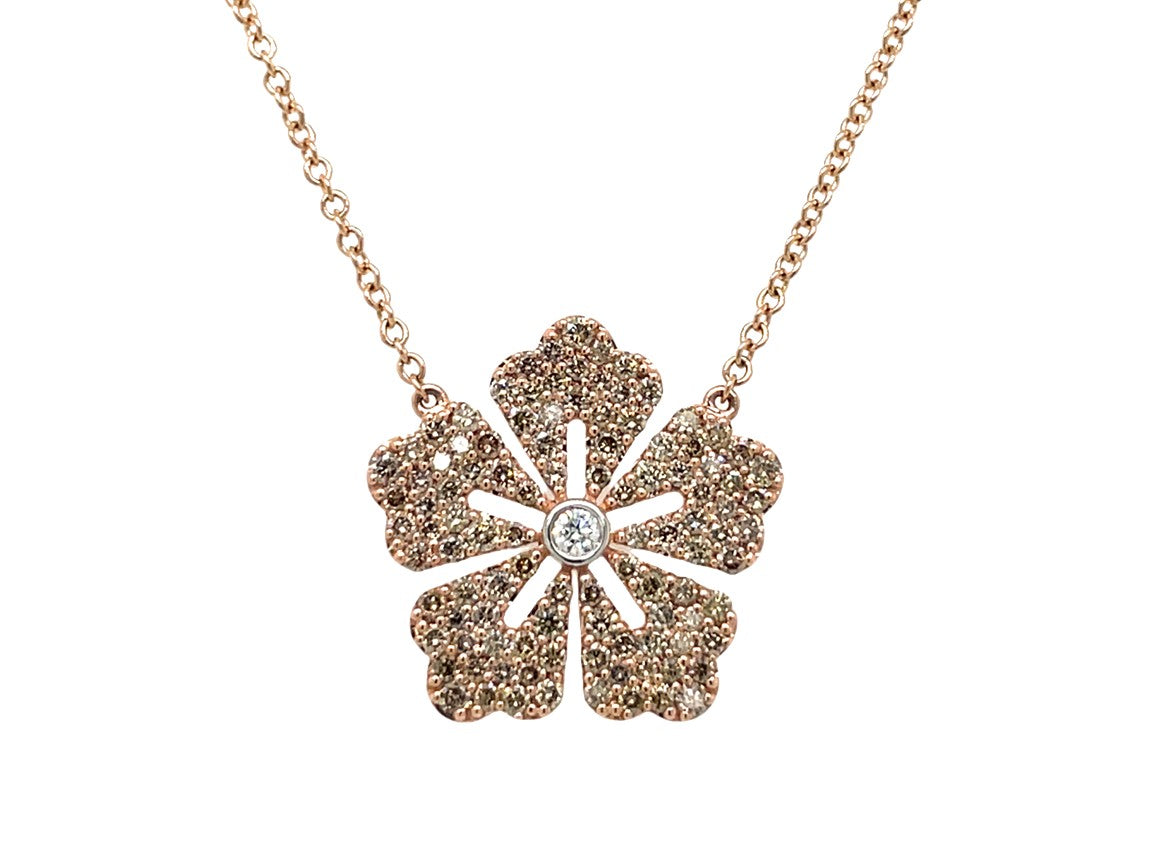Piranesi x Be On Park Champagne Diamond Flower Necklace - Elegant Gold Plated Jewelry for Women, Perfect for Weddings, Parties & Special Occasions