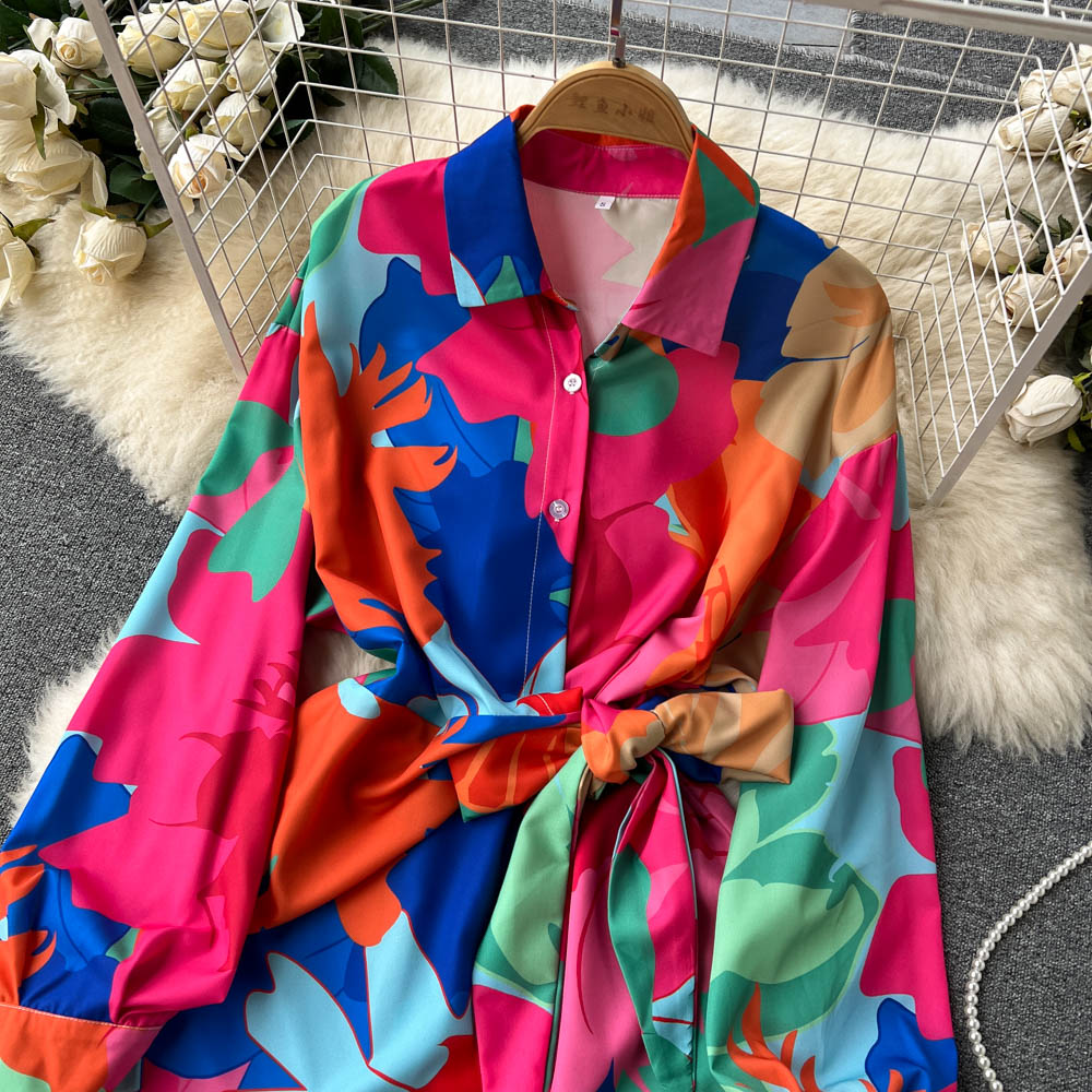 Women's A-Line Printed Shirt Dress - Irregular Hem Spring & Autumn Flowy Skirt Top 442 | Casual Office Wear, Date Night Outfit, Vacation Dress