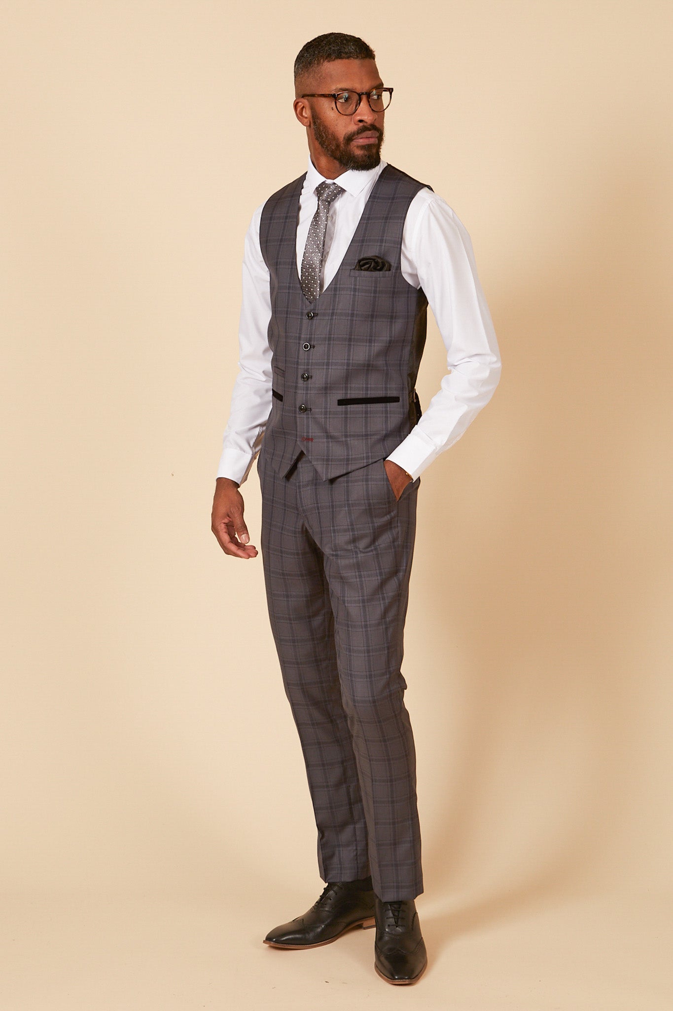JOSE Grey Check Three Piece Suit for Men | Classic Business Formal Attire | Perfect for Weddings, Office Meetings & Special Events