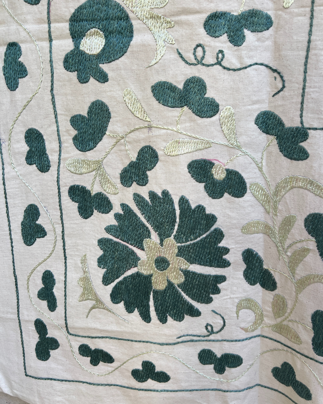 Authentic Suzani No. 223 Embroidered Textile - Handmade Uzbek Cotton Pillow Cover or Wall Hanging Decor for Boho Chic Home & Wedding Decorations