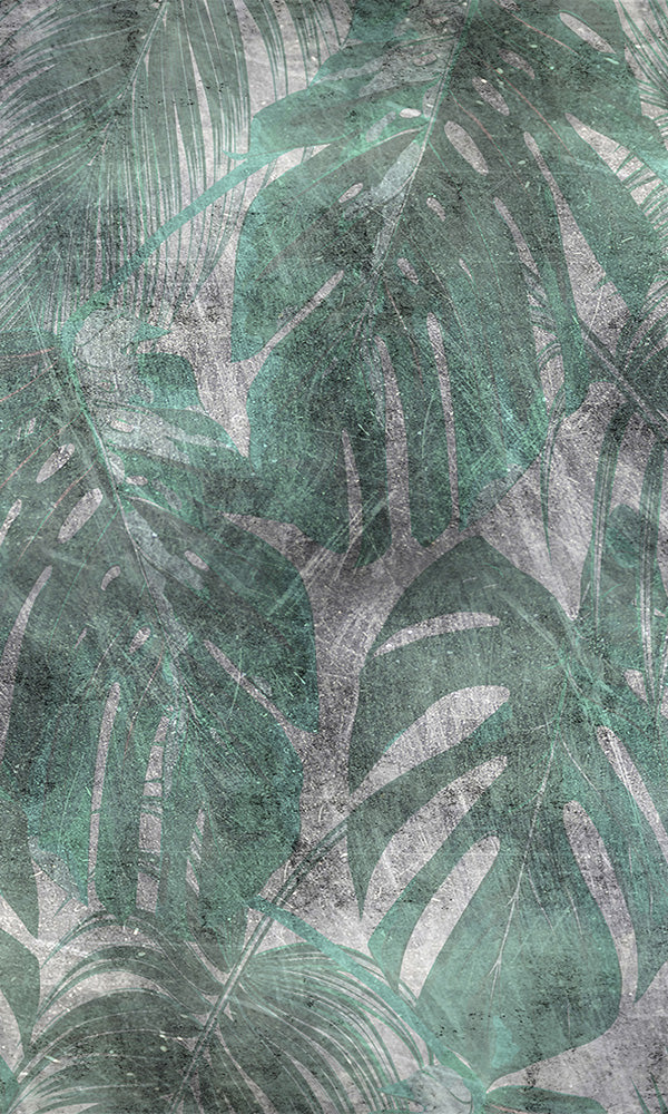 Green Botanical Concrete II M9941 - Modern Home Decor for Living Room, Bedroom & Office - Eco-Friendly Concrete Planter with Unique Botanical Design