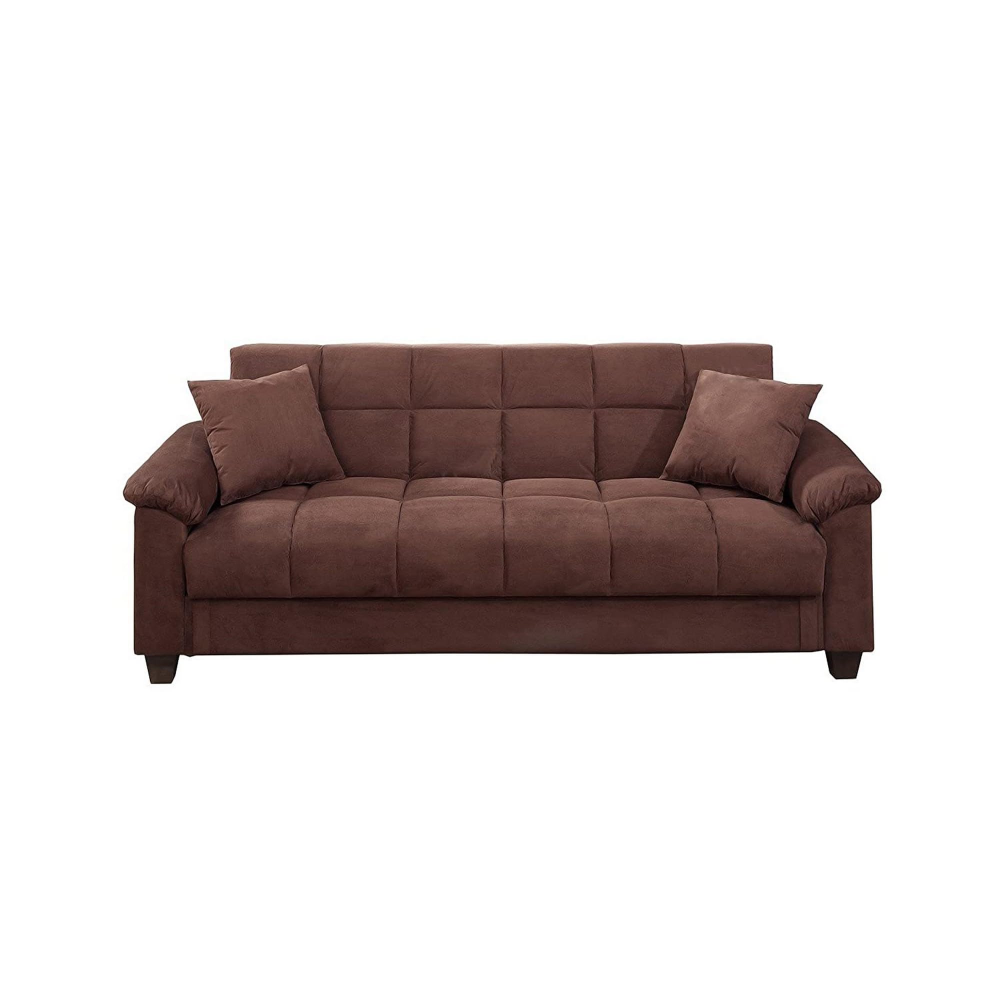 Benjara Microfiber Adjustable Reclining Sofa with Removable Pillows - Brown - Perfect for Living Room, Home Theater & Small Spaces