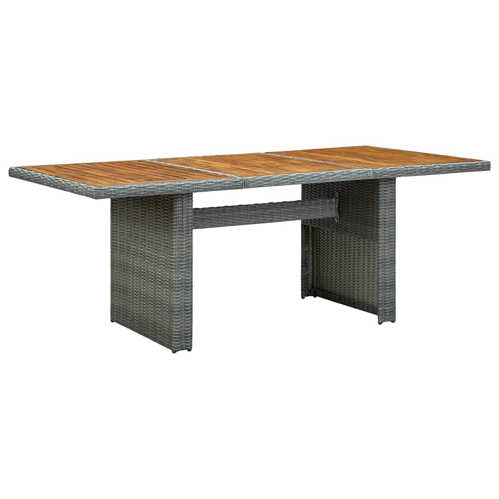 UV Resistant Weatherproof Outdoor Garden Table - Light Gray Poly Rattan & Solid Acacia Wood - Perfect for Poolside, Deck, Lawn & Patio Furniture (Durable & Stylish Outdoor Dining Set)