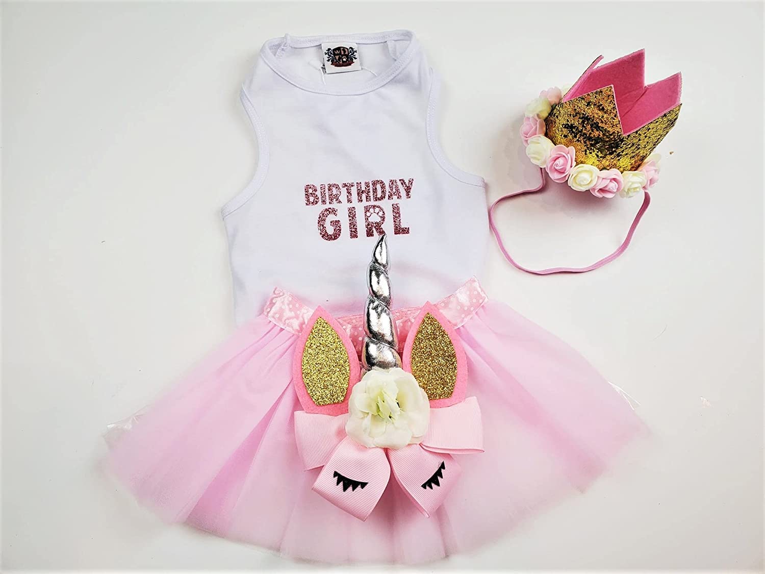 Pink Unicorn Dog Birthday Costume - Large Size | Cute Pet Party Outfit for Birthday Celebrations & Photo Shoots