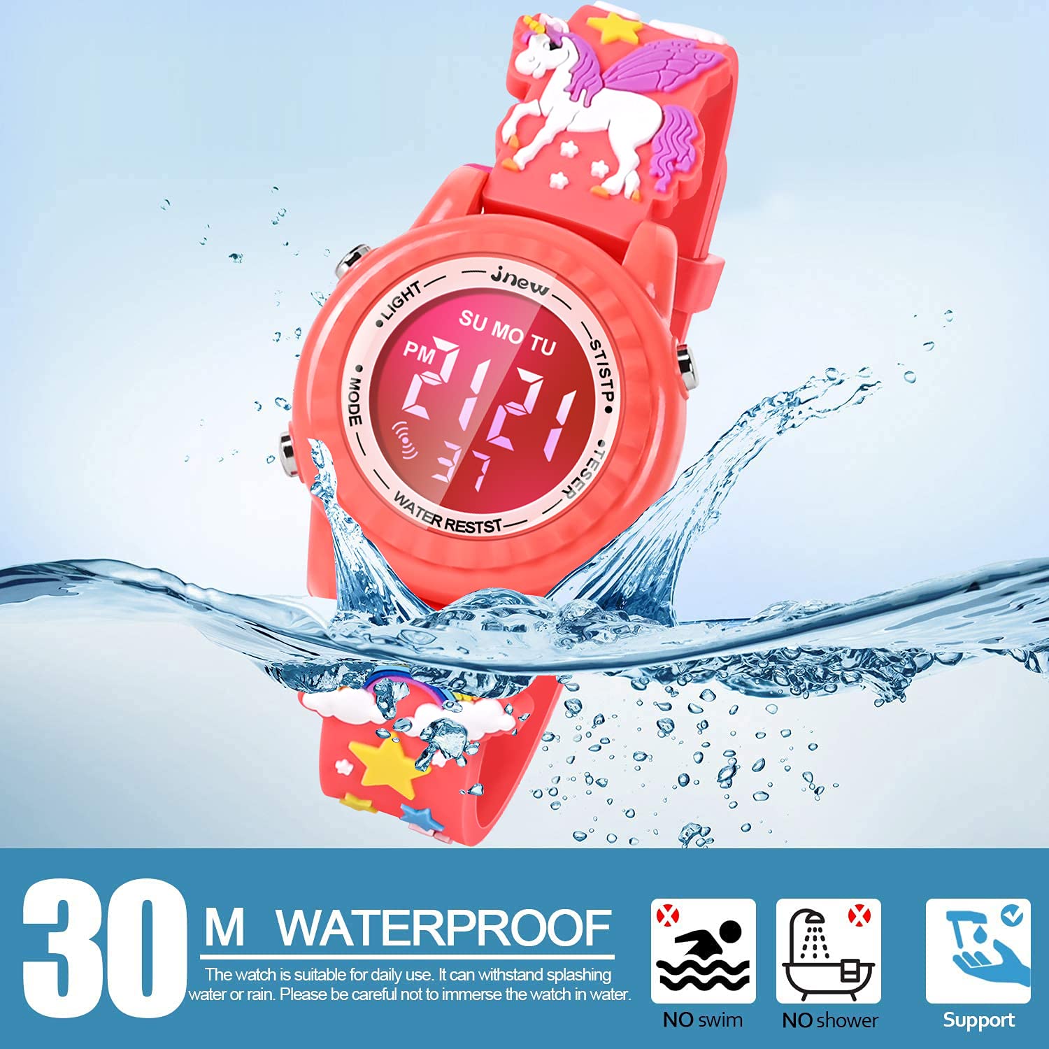 **3D Cartoon Waterproof Kids Watches with Alarm - Best Digital Toy Gift for Girls Age 3-10 - Perfect for School, Swimming & Outdoor Play**