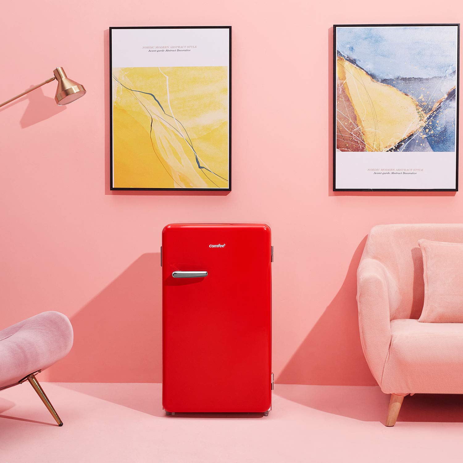 COMFEE' CRR33S3ARD 3.3 Cu Ft Mini Refrigerator - Retro Style Compact Fridge for Bedroom, Dorm, Office, Garage - Adjustable Legs, Energy Efficient, Quiet Operation - Perfect for Small Spaces & Beverage Storage [Red]