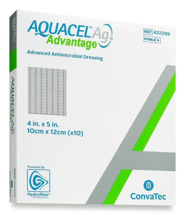ConvaTec AQUACEL Ag Advantage Wound Dressing 4x5 Inches | Silver Antimicrobial Hydrocolloid Bandage for Chronic Wounds, Ulcers & Burns | Medical-Grade Wound Care for Faster Healing