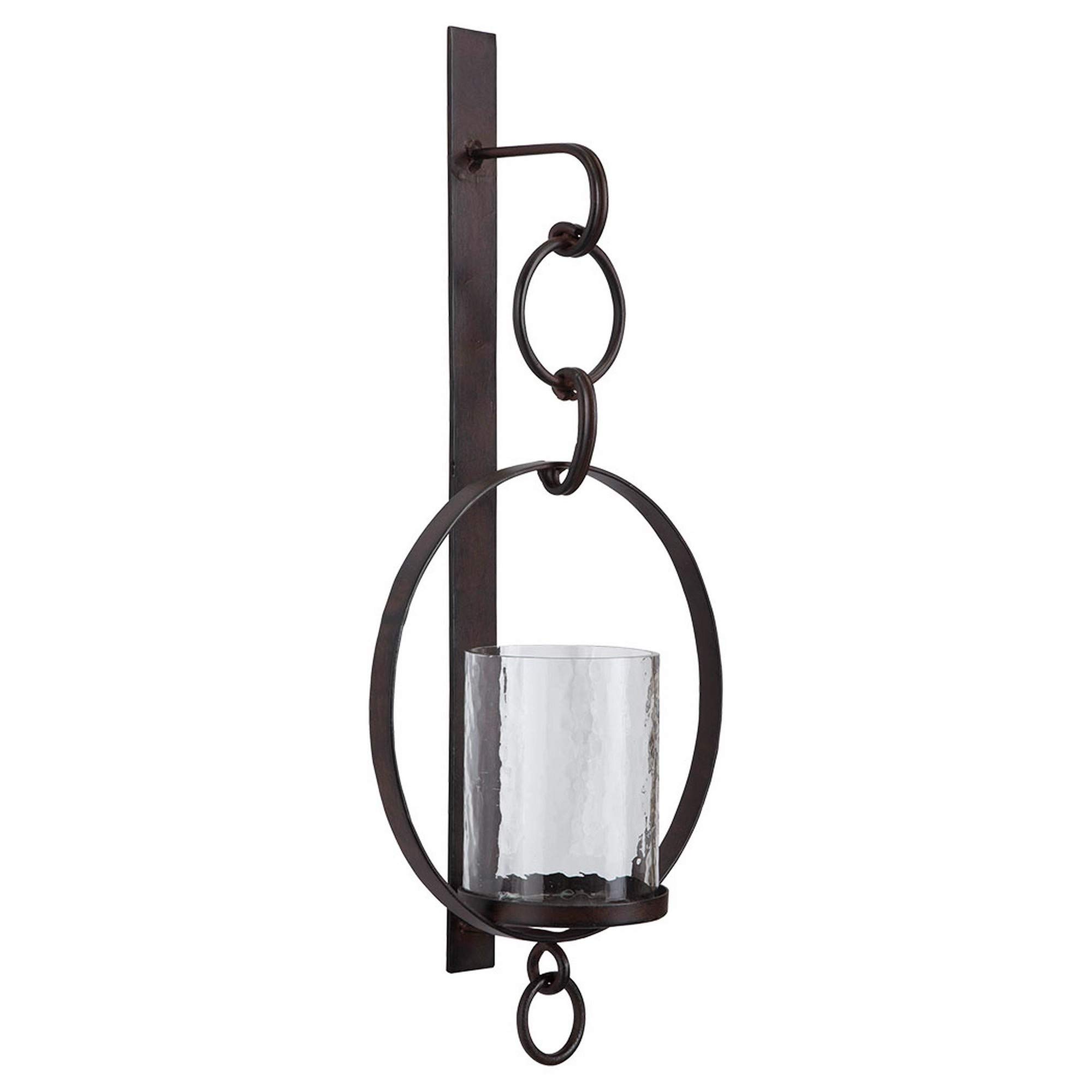 Benjara Black Metal Wall Sconce with Glass Hurricane Shade & Chain Design - Vintage Industrial Lighting for Bedroom, Hallway, or Restaurant Decor