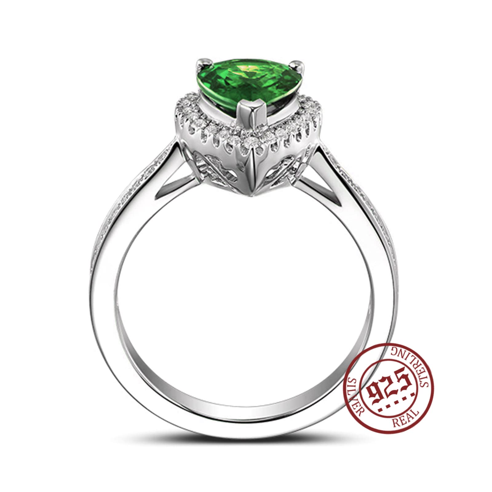 Gualiy 925 Sterling Silver Promise Ring for Women - Green Teardrop Cubic Zirconia Engagement Ring, Size 4-11 | Perfect for Anniversaries, Valentine's Day & Romantic Gifts