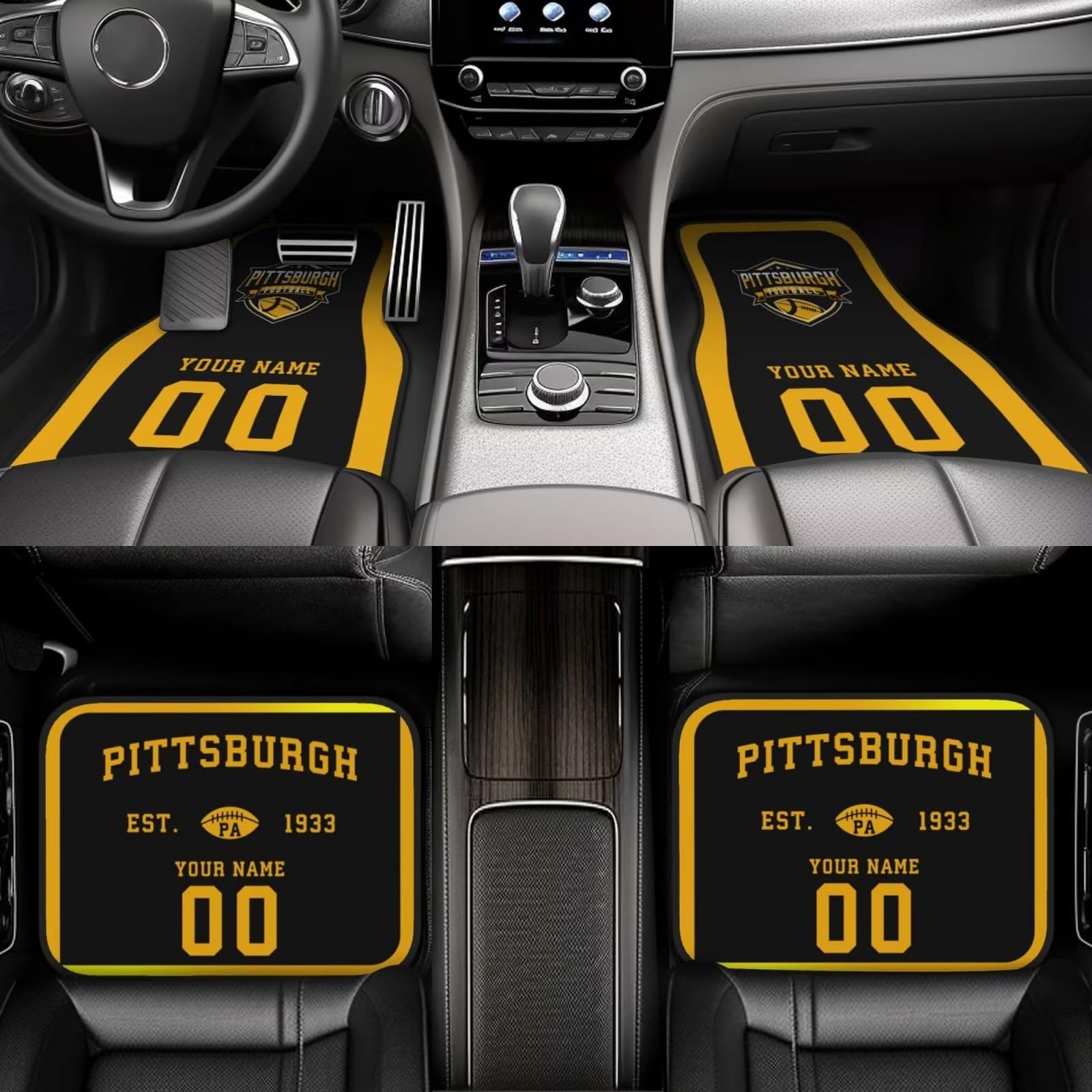Custom Pittsburgh Steelers Car Floor Mats - Personalized Name & Number for Loyal Fans, 4-Piece Set, Universal Fit for Most Vehicles | Perfect Car Interior Accessories & Gift for Football Enthusiasts | Game Day, Tailgating & Everyday Driving