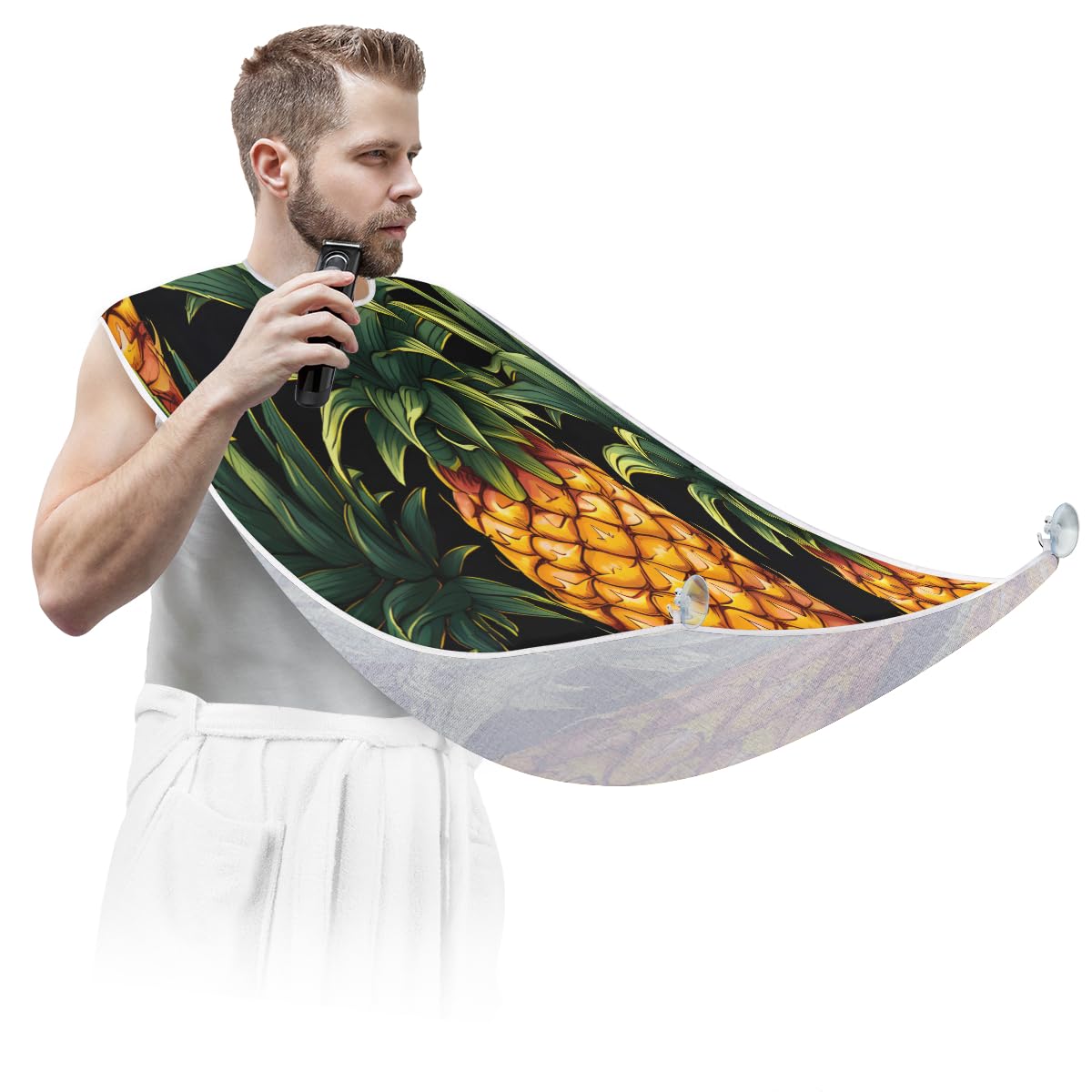 Pineapple Print Beard Shaving Bib for Men - Waterproof Barber Cape for Haircut, Makeup & Hair Dye - Sink Hair Catcher with Gift Box - Perfect for Home Grooming & Salon Use