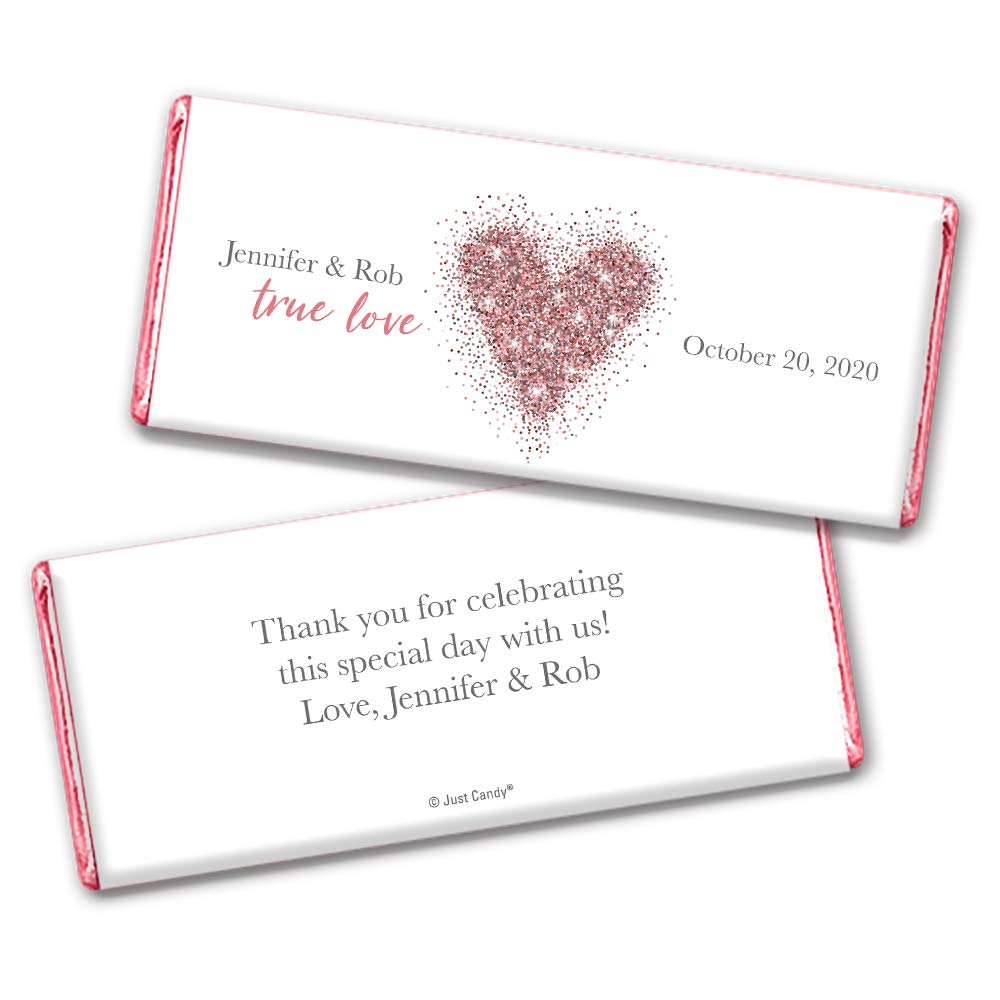 Personalized Pink Foil Wedding Chocolate Bars - 36 Custom Candy Favors for Bridal Showers, Bachelorette Parties & Anniversary Celebrations