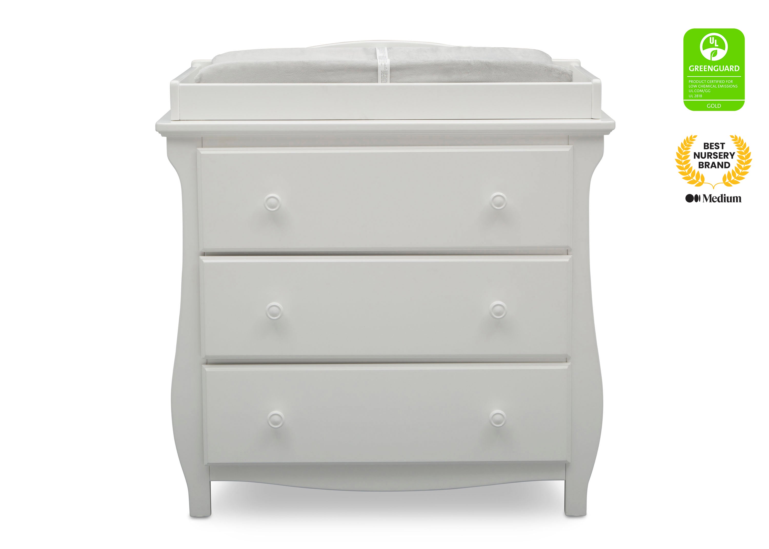 Lancaster 3 Drawer Dresser with Changing Table Top & Secure Interlocking Drawers - Perfect Nursery Storage Solution for Baby Clothes, Diapers & Essentials