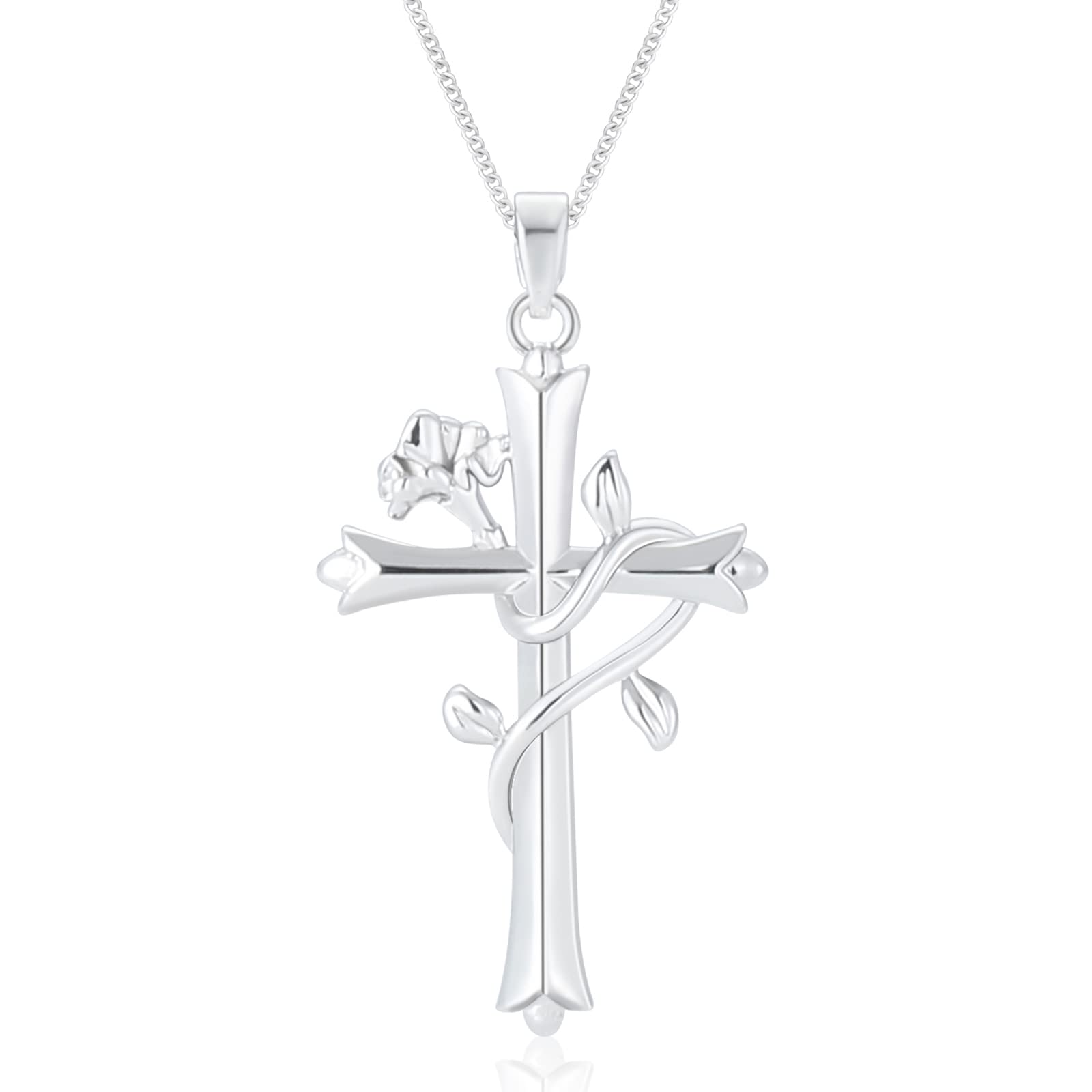 ACECHA Silver Faith Cross Necklace for Women - Birthstone & Birth Flower Pendant Jewelry | Thoughtful Gift for Wife, Teen Girls, Women | Perfect for Birthday, Anniversary & Religious Occasions