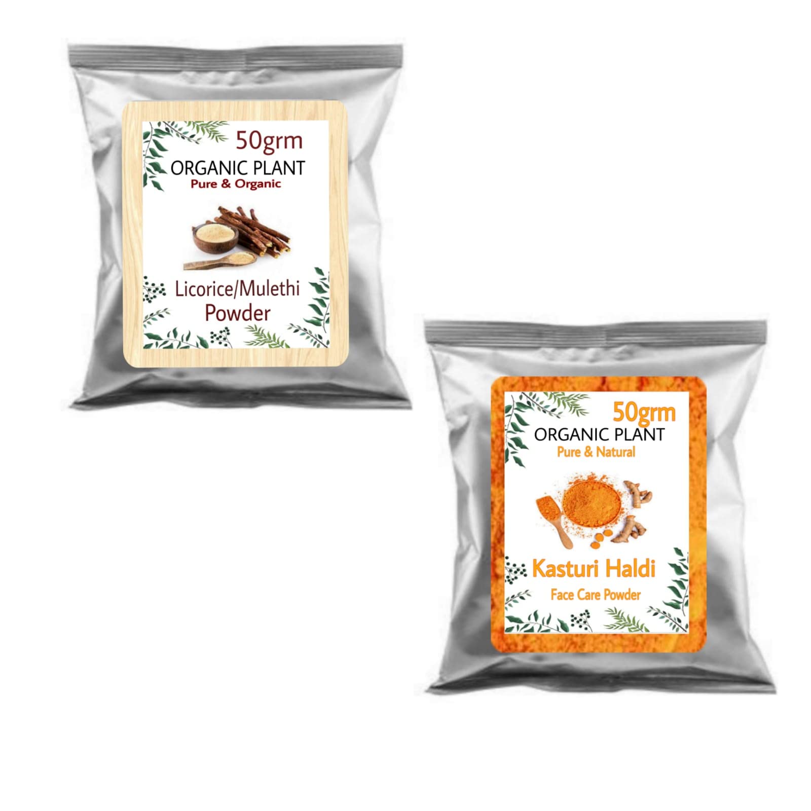 Pure Organic Natural Mulethi & Kasturi Turmeric Powder for Face - Skin Brightening, Blemish Removal, Glow Enhancement - 2 Pack (50g Each) | DIY Face Masks, Ayurvedic Skincare, Natural Beauty Routine