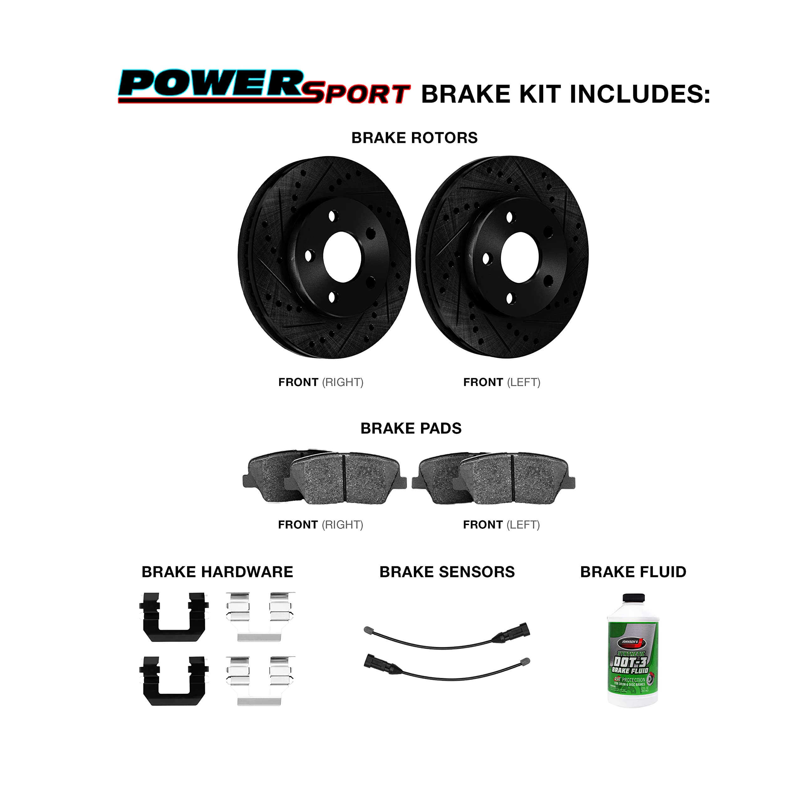 High-Performance Power Sport Front Brake Pads & Rotors Kit - Semi-Metallic Braking System with Hardware & Sensor Wire (BBC1.33091.53) - Perfect for ATV, UTV, Motorcycle & Off-Road Vehicle Maintenance