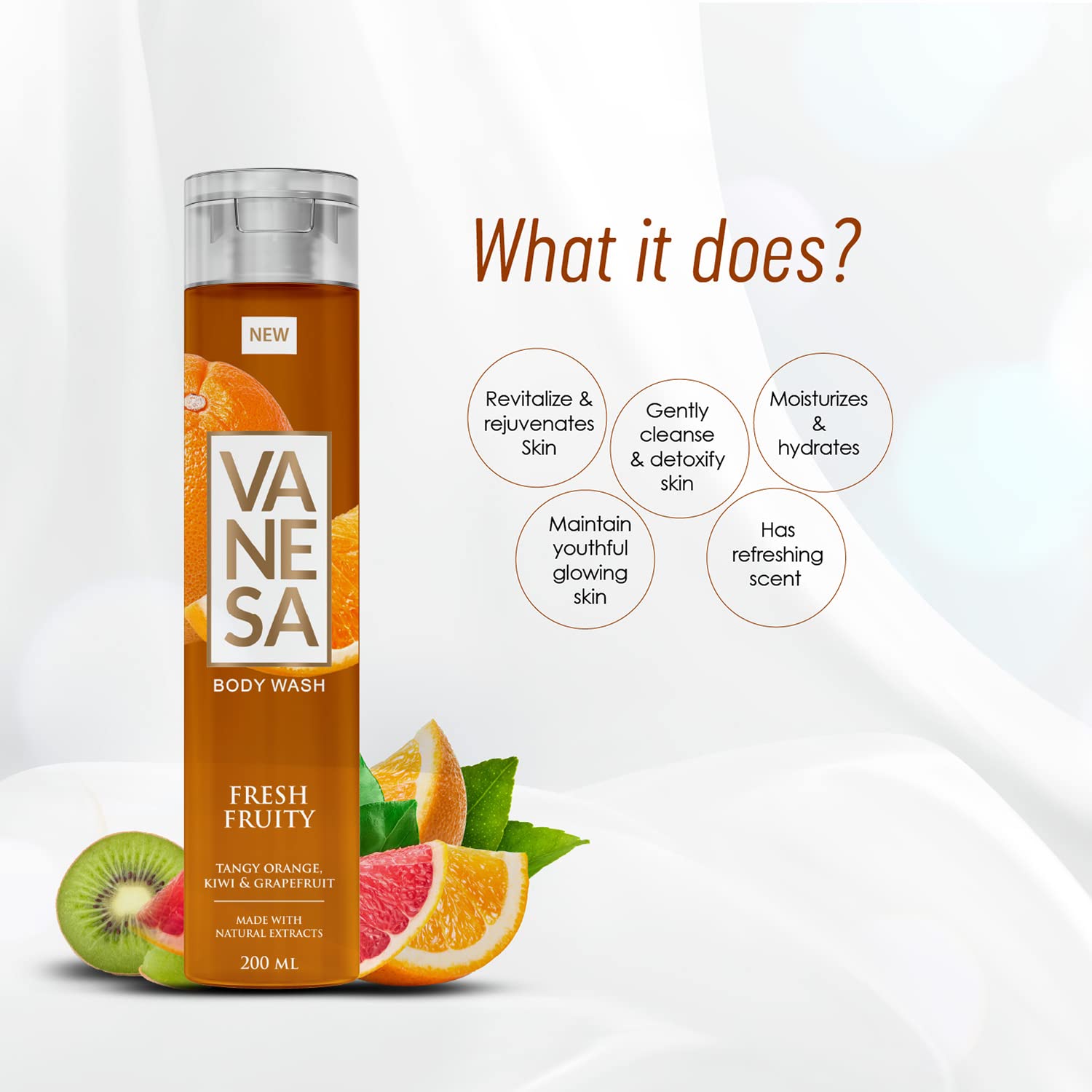 VANESA Fresh Fruit Scented Body Wash - 200ML Each (Pack of 2) | Natural Fruit Aroma | Gentle Moisturizing Shower Gel for Women & Men | Perfect for Daily Use, Gym & Post-Workout Refreshment