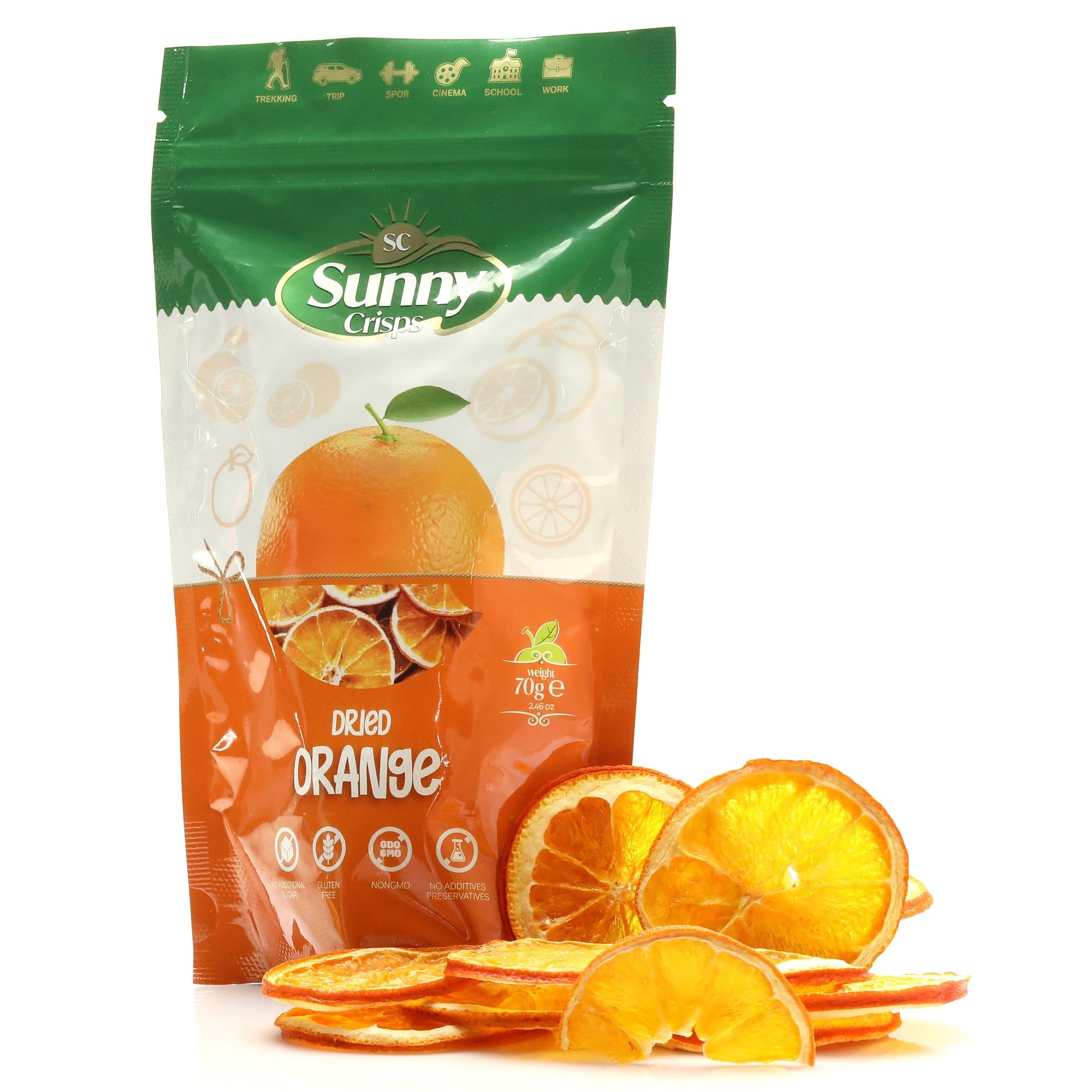Sunny Crisps Dried Orange Slices 2.46 Oz - Gluten Free Dehydrated Orange Snacks for Cocktails, Baking & Decor - Healthy Chewable Fruit for Drinks, Garnishes & Christmas Tree Ornaments - Perfect for Holiday Parties & Healthy Snacking