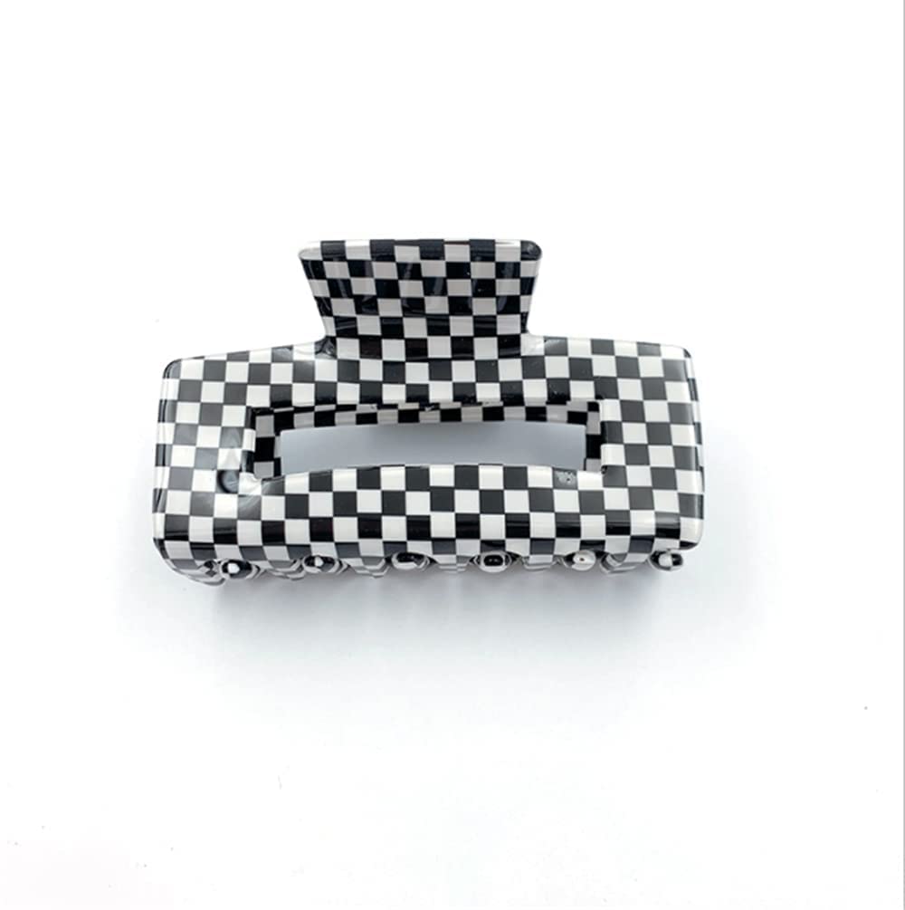 Fashion Checkered Hair Claw Clips for Women & Girls - Retro Rectangle Hair Clamps for Thick Hair Styling - YOEMAYUNER (1PC Black) - Perfect for Parties, Weddings & Everyday Hairstyles