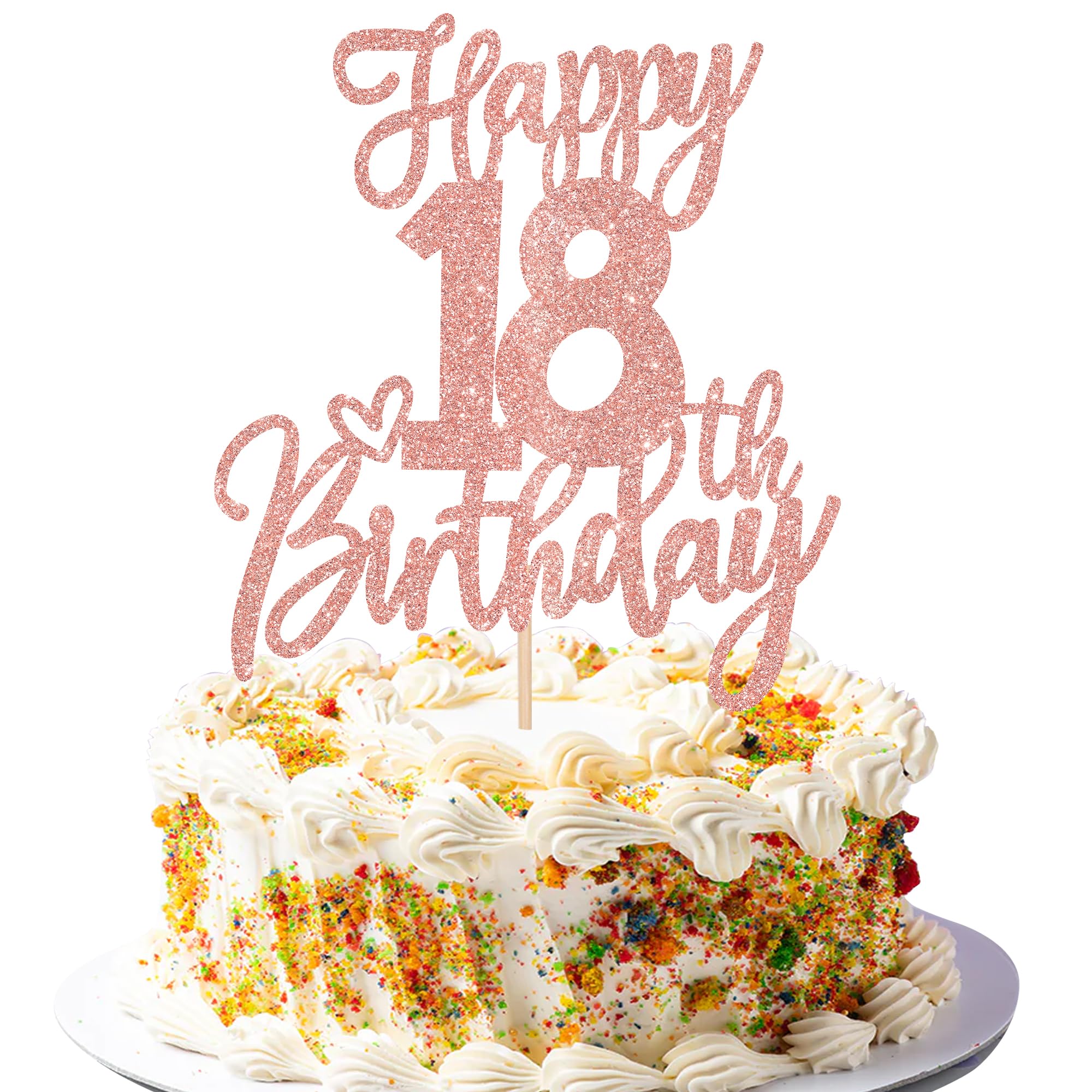 1 PCS Happy 18th Birthday Cake Topper - Glitter 'Cheers to 18 Years' Cake Decorations for 18th Birthday Party Supplies (Rose Gold) | Perfect for Sweet 16-18 Celebrations, Graduation Parties & Milestone Anniversaries
