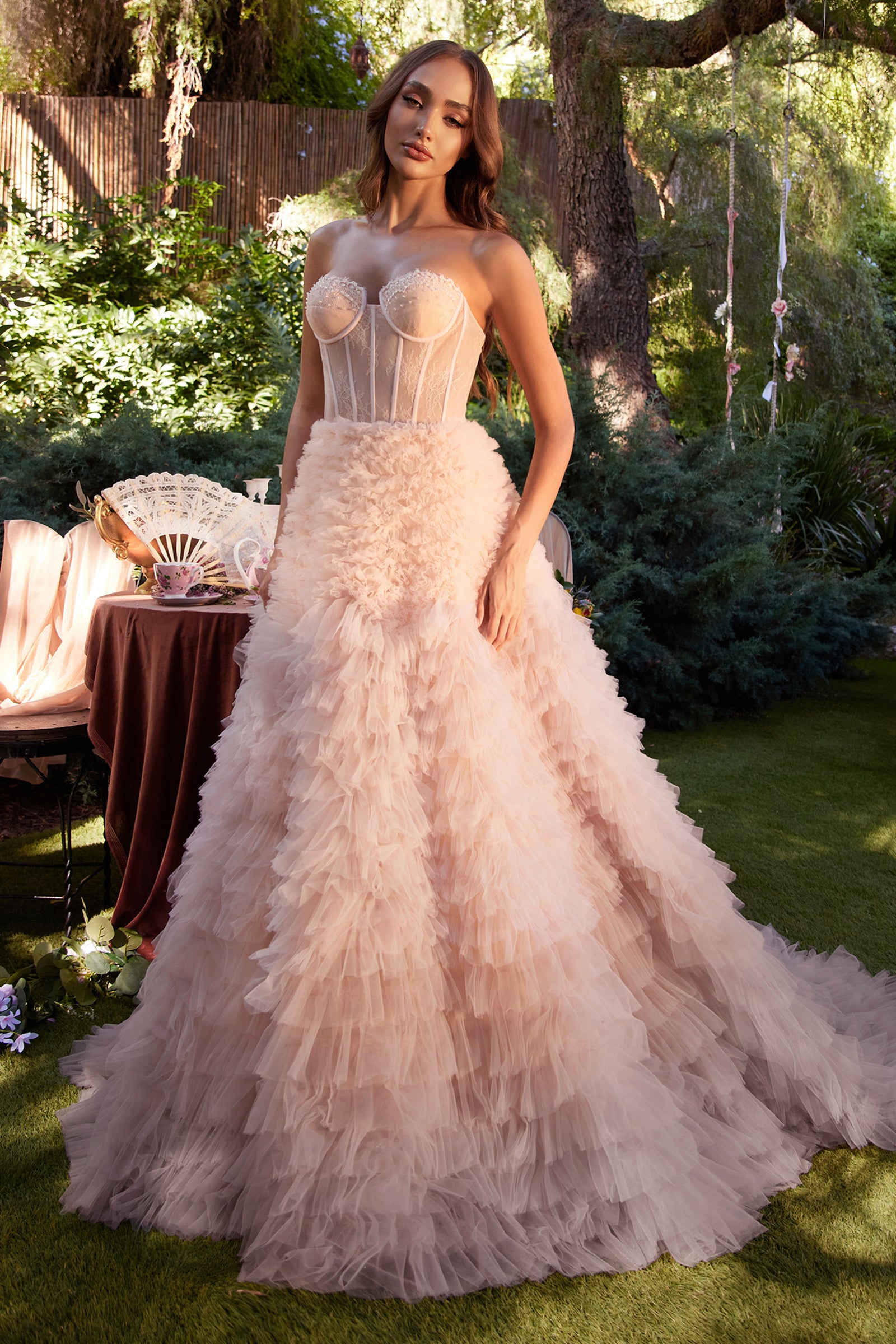 Strapless Faux Corset with Ruffled Ombre Ball Gown - Andrea & Leo Wedding Dress for Prom, Evening Gala & Special Occasions