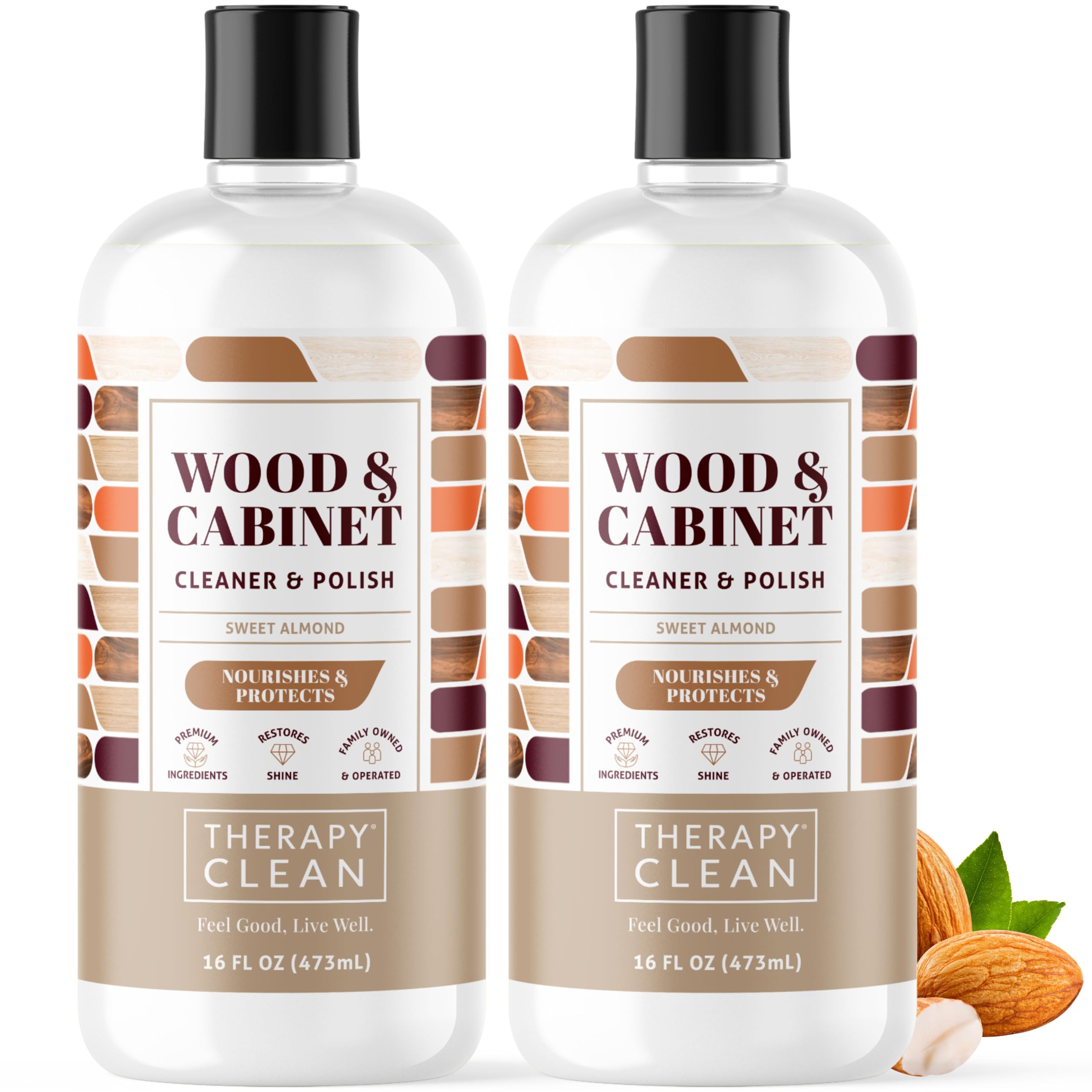 Natural Almond Scent Wood Cleaner & Polish 16oz (2 Pack) - Safe for Cabinets, Tables & Furniture - Restores Shine & Conditions Wood - Perfect for Home, Office & Antique Care