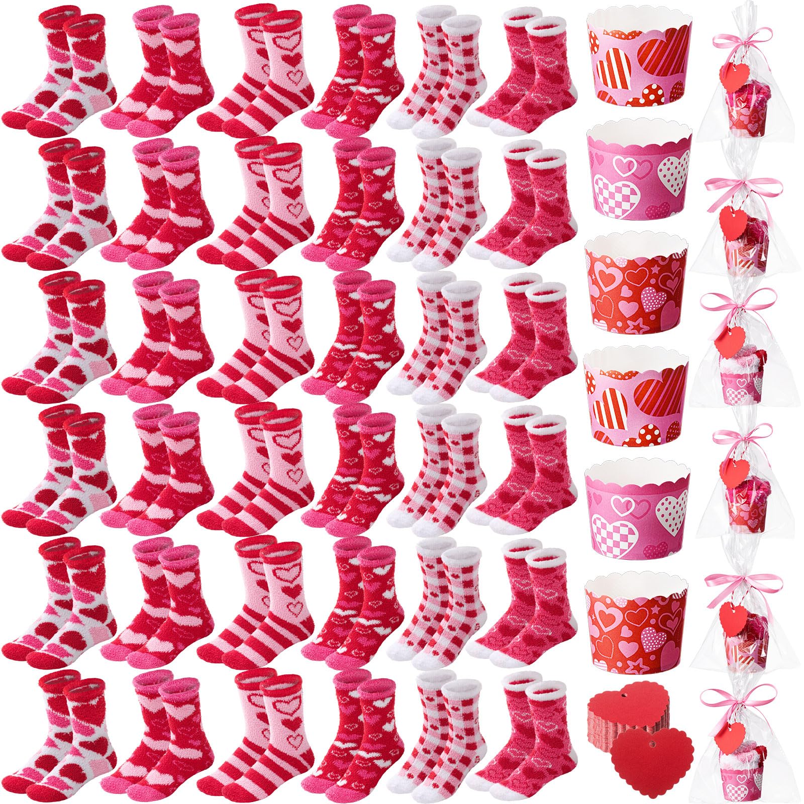 24 Pairs Bulk Fuzzy Socks for Women - Soft Fluffy Cupcake Design Socks - Perfect Gift for Teachers, Colleagues & Friends - Cozy Winter Socks for Home, Office & Lounge Wear