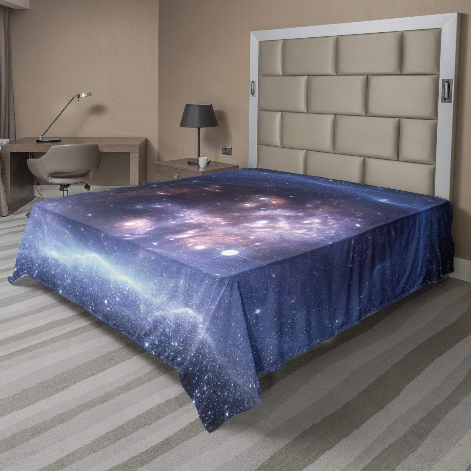 Ambesonne Outer Space Flat Sheet - Queen Size Navy Purple | Soft Comfortable Astronomy Art Bedding with Nebula, Star Clusters & Cosmos Design | Perfect for Space-Themed Bedrooms, Kids Rooms & Astronomy Lovers