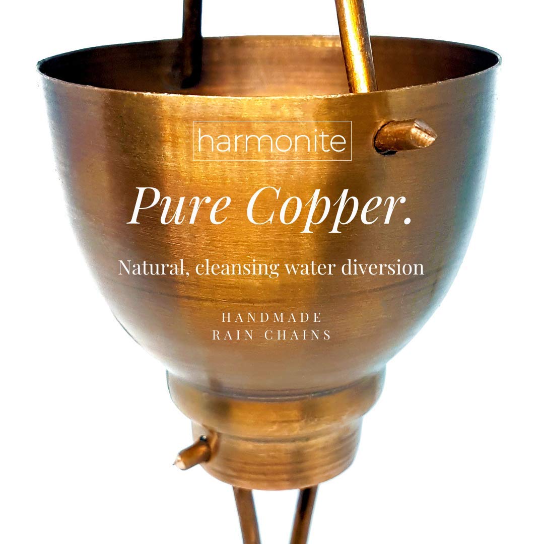 Copper Rain Chain for Gutters - 8.5ft Decorative Downspout Diverter with Soothing Chimes | Eco-Friendly Outdoor Water Feature & Garden Decor | Perfect for Patios, Meditation Gardens & Relaxation Spaces