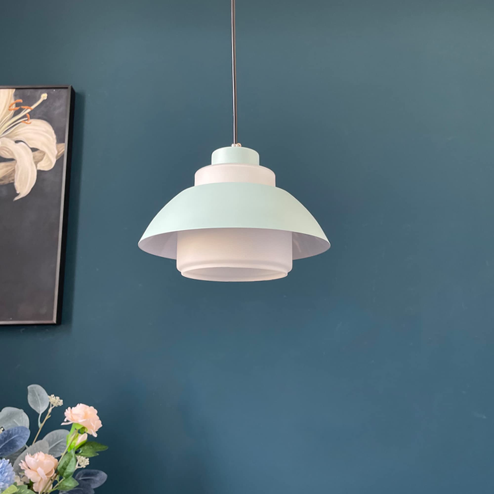 15ft Plug-in Acrylic Handle Pendant Light with UL Dimmer Switch - Macaron Green Nordic Minimalist Loft Style Lampshade for Living Room, Bedroom & Dining Room (Bulbs Not Included)