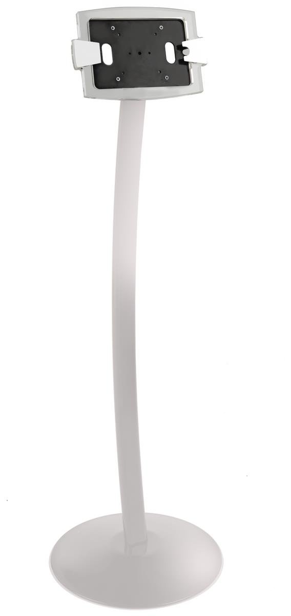Displays2go Rotating & Tilting Acrylic iPad Mini Tablet Floor Stand with Steel White Base - Perfect for Retail Stores, Trade Shows & Interactive Kiosks